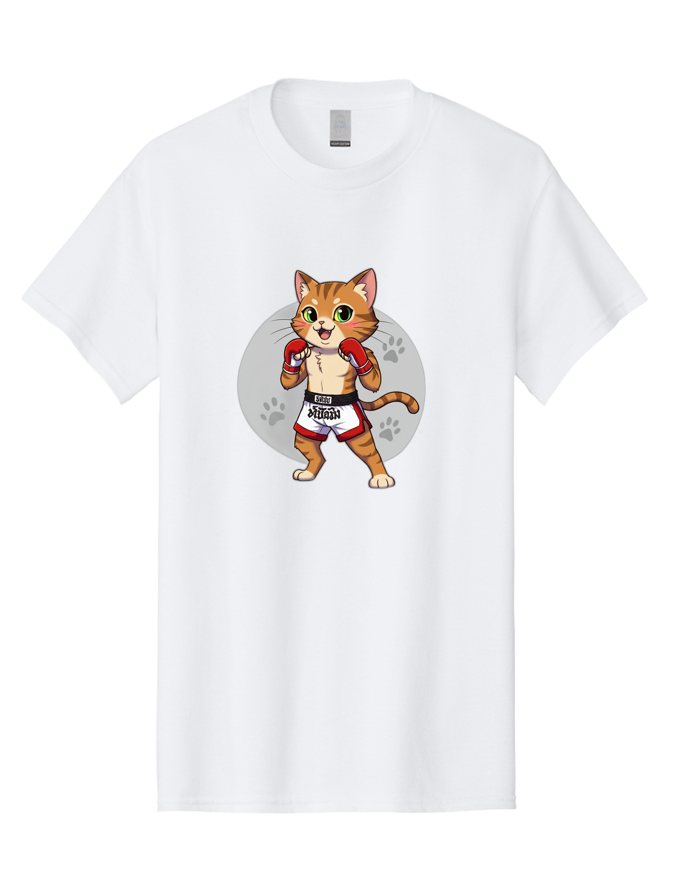 Muay-Thai-Cat-3 Men'S Graphic Tee, 100% Cotton, Comfortable Casual Summer Wear, Machine Washable, Cartoon Cat, Muay Thai Fighter, Boxing Gloves, Martial Arts, Animal Athlete, Boxing Shorts, Muay, Kitty, Fighting Cat, Boxing Cat, Muay Thai Cat Bae552 12