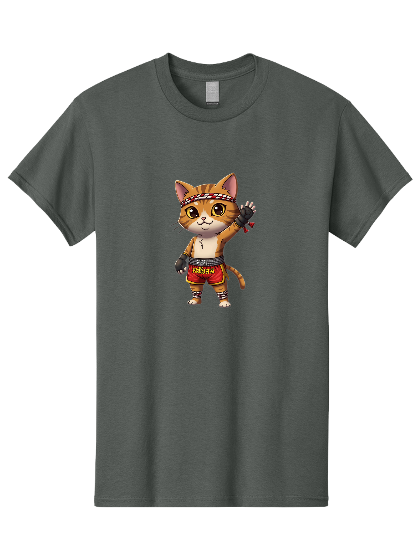 Muay-Thai-Cat-7 Men'S Graphic Tee, 100% Cotton, Comfortable Casual Summer Wear, Machine Washable, Cartoon Cat, Muay Thai Fighter, Martial Arts, Red Shorts, Black Gloves, Headband, Muay Thai, Fighting Cat, Kawaii, Anime Style, Bae556 10