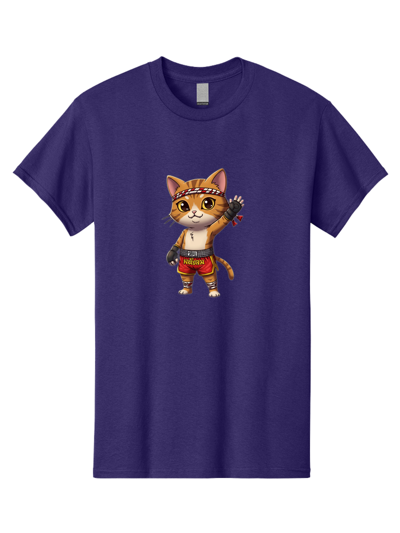 Muay-Thai-Cat-7 Men'S Graphic Tee, 100% Cotton, Comfortable Casual Summer Wear, Machine Washable, Cartoon Cat, Muay Thai Fighter, Martial Arts, Red Shorts, Black Gloves, Headband, Muay Thai, Fighting Cat, Kawaii, Anime Style, Bae556 14
