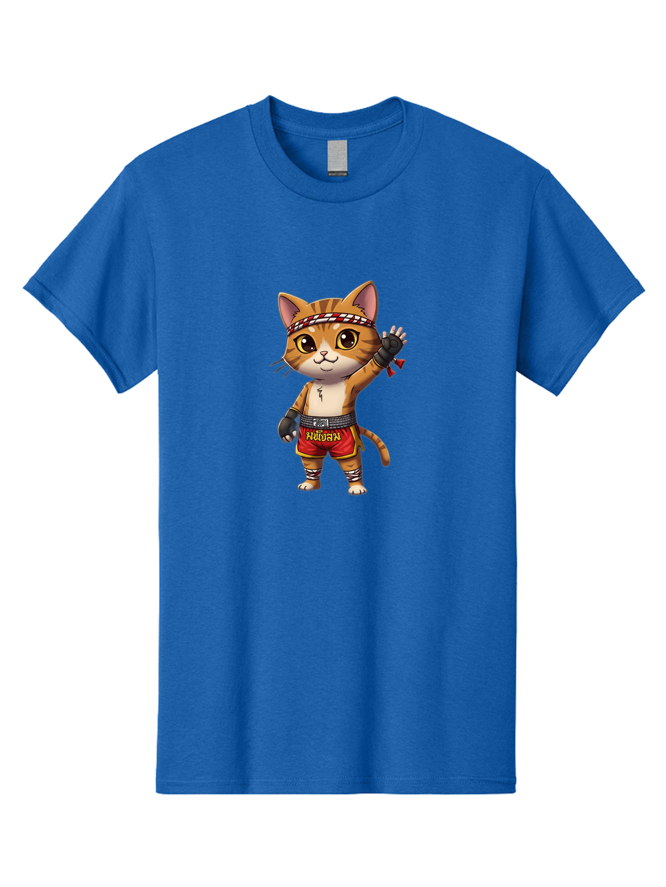 Muay-Thai-Cat-7 Men'S Graphic Tee, 100% Cotton, Comfortable Casual Summer Wear, Machine Washable, Cartoon Cat, Muay Thai Fighter, Martial Arts, Red Shorts, Black Gloves, Headband, Muay Thai, Fighting Cat, Kawaii, Anime Style, Bae556 11