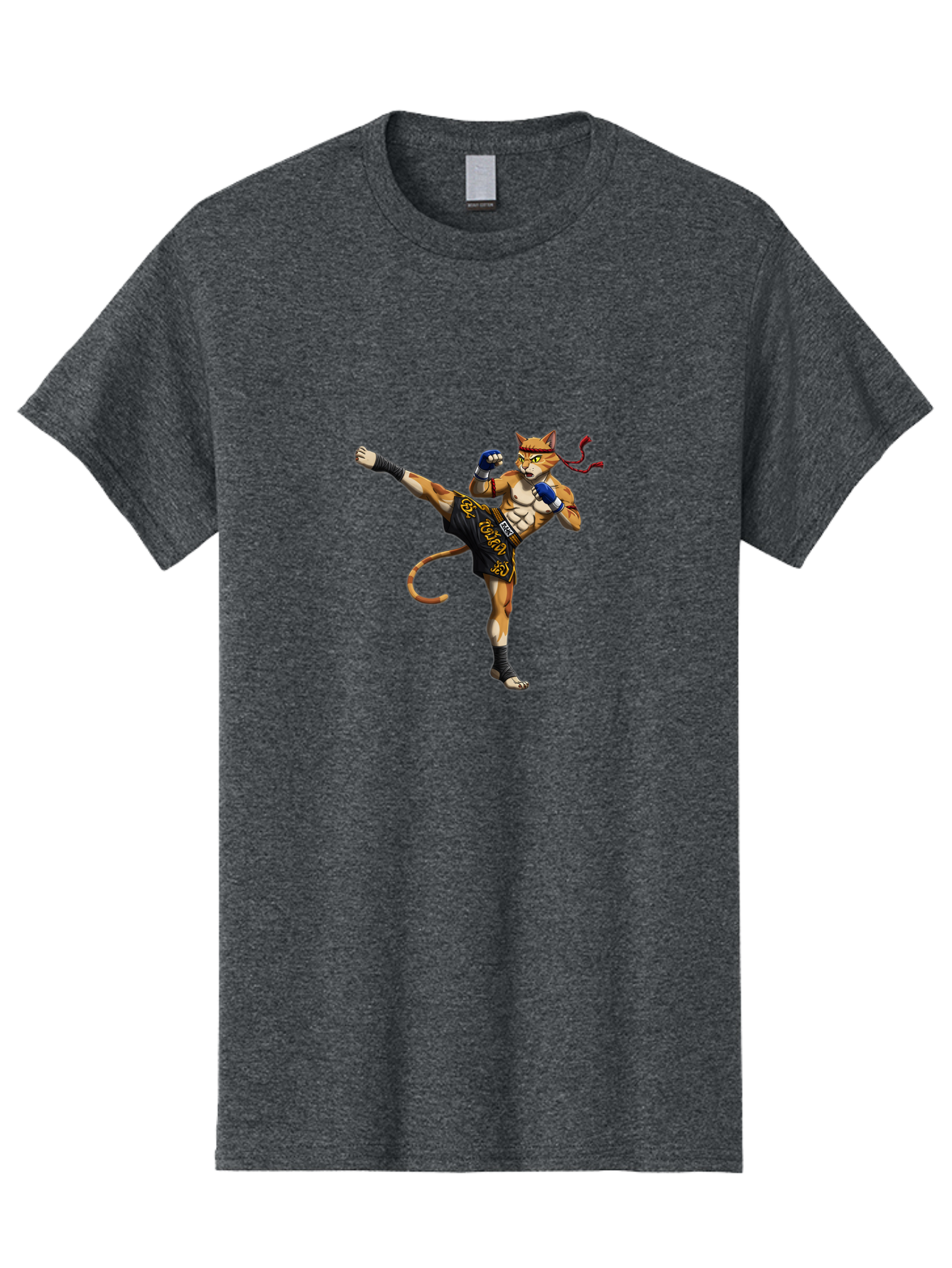 Muay-Thai-Cat-9 Men'S Graphic Tee, 100% Cotton, Comfortable Casual Summer Wear, Machine Washable, Anthropomorphic Cat, Muay Thai Fighter, Kicking Pose, Martial Arts, Combat Sports, Cat Character, Fighting Stance, Cartoon Style, Bae558 6