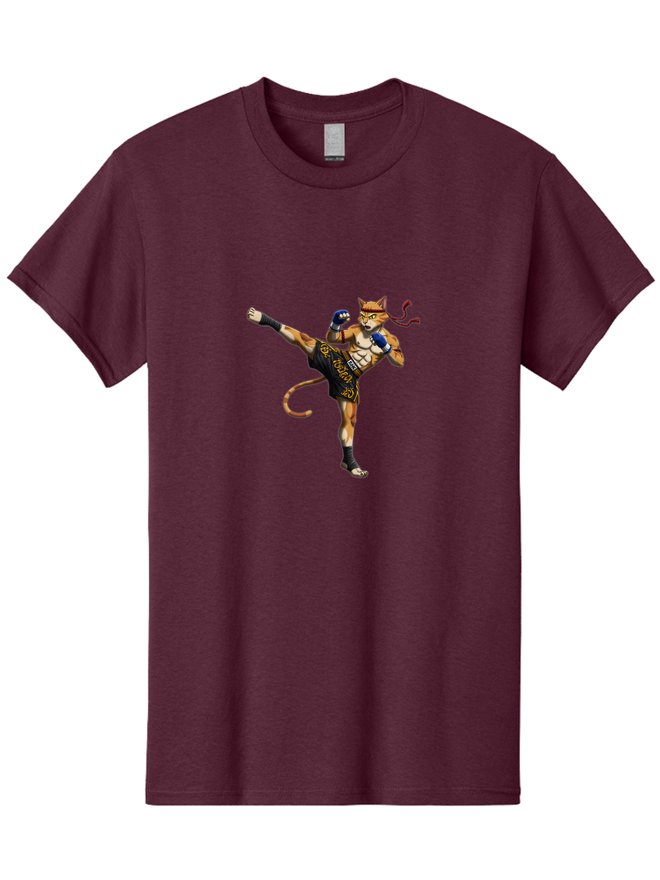 Muay-Thai-Cat-9 Men'S Graphic Tee, 100% Cotton, Comfortable Casual Summer Wear, Machine Washable, Anthropomorphic Cat, Muay Thai Fighter, Kicking Pose, Martial Arts, Combat Sports, Cat Character, Fighting Stance, Cartoon Style, Bae558 7