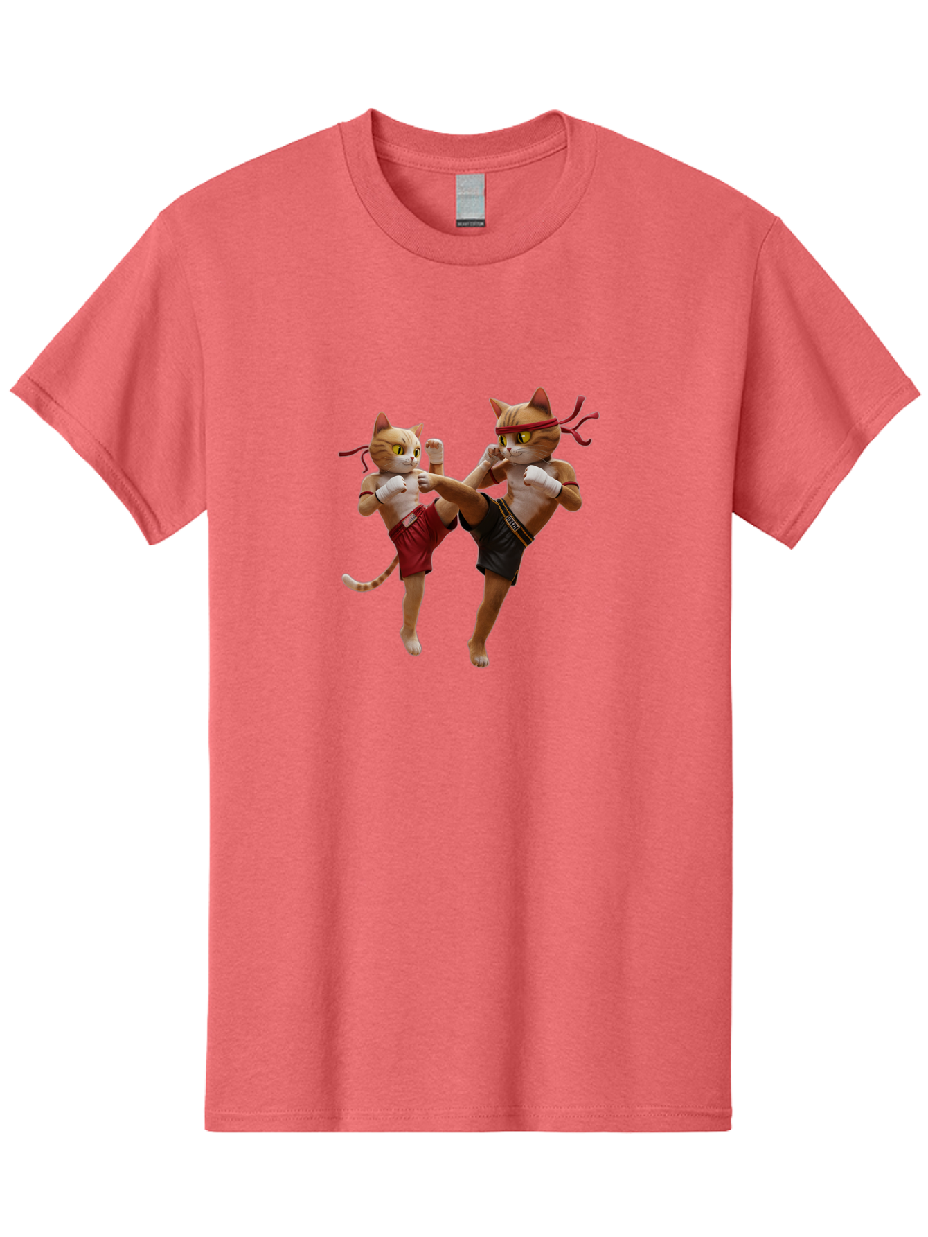 Muay-Thai-Cats Men'S Graphic Tee, 100% Cotton, Comfortable Casual Summer Wear, Machine Washable, Cartoon Cats Fighting, Martial Arts, Muay Thai, Boxing Cats, Anthropomorphic Cats, Action Pose, Dynamic Scene, Funny Cats, Cat Fight, Bae560 3