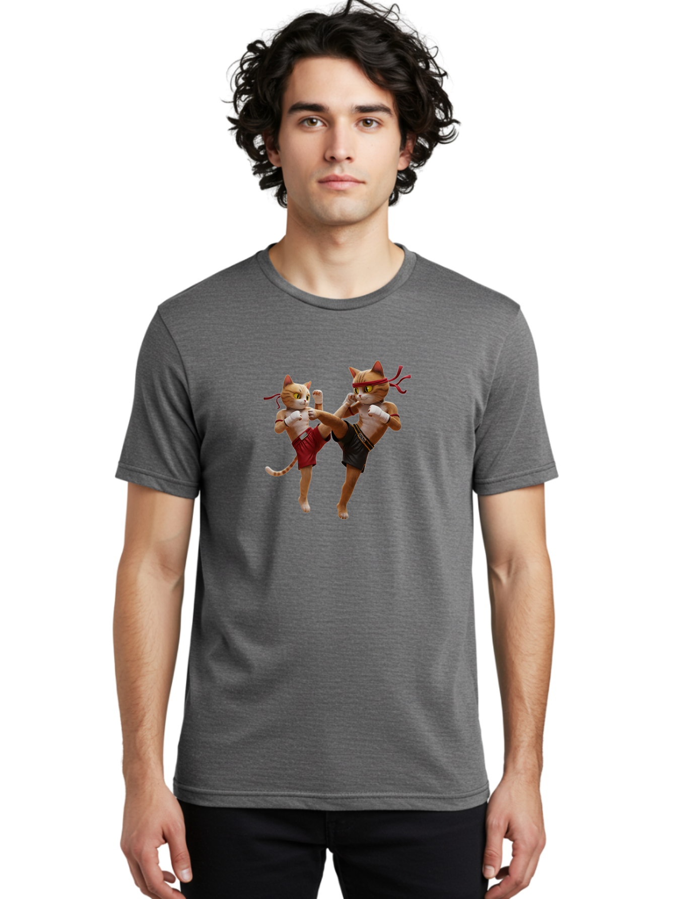 Muay-Thai-Cats Men'S Graphic Tee, 100% Cotton, Comfortable Casual Summer Wear, Machine Washable, Cartoon Cats Fighting, Martial Arts, Muay Thai, Boxing Cats, Anthropomorphic Cats, Action Pose, Dynamic Scene, Funny Cats, Cat Fight, Bae560 26