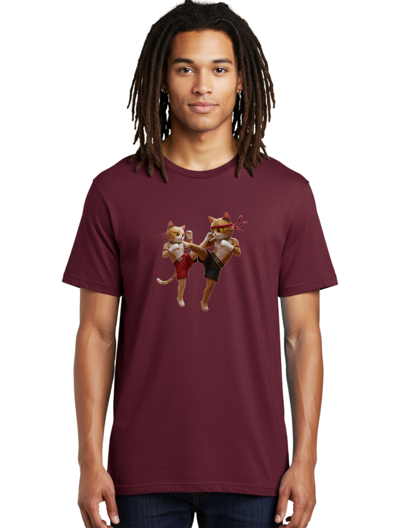 Muay-Thai-Cats Men'S Graphic Tee, 100% Cotton, Comfortable Casual Summer Wear, Machine Washable, Cartoon Cats Fighting, Martial Arts, Muay Thai, Boxing Cats, Anthropomorphic Cats, Action Pose, Dynamic Scene, Funny Cats, Cat Fight, Bae560 27