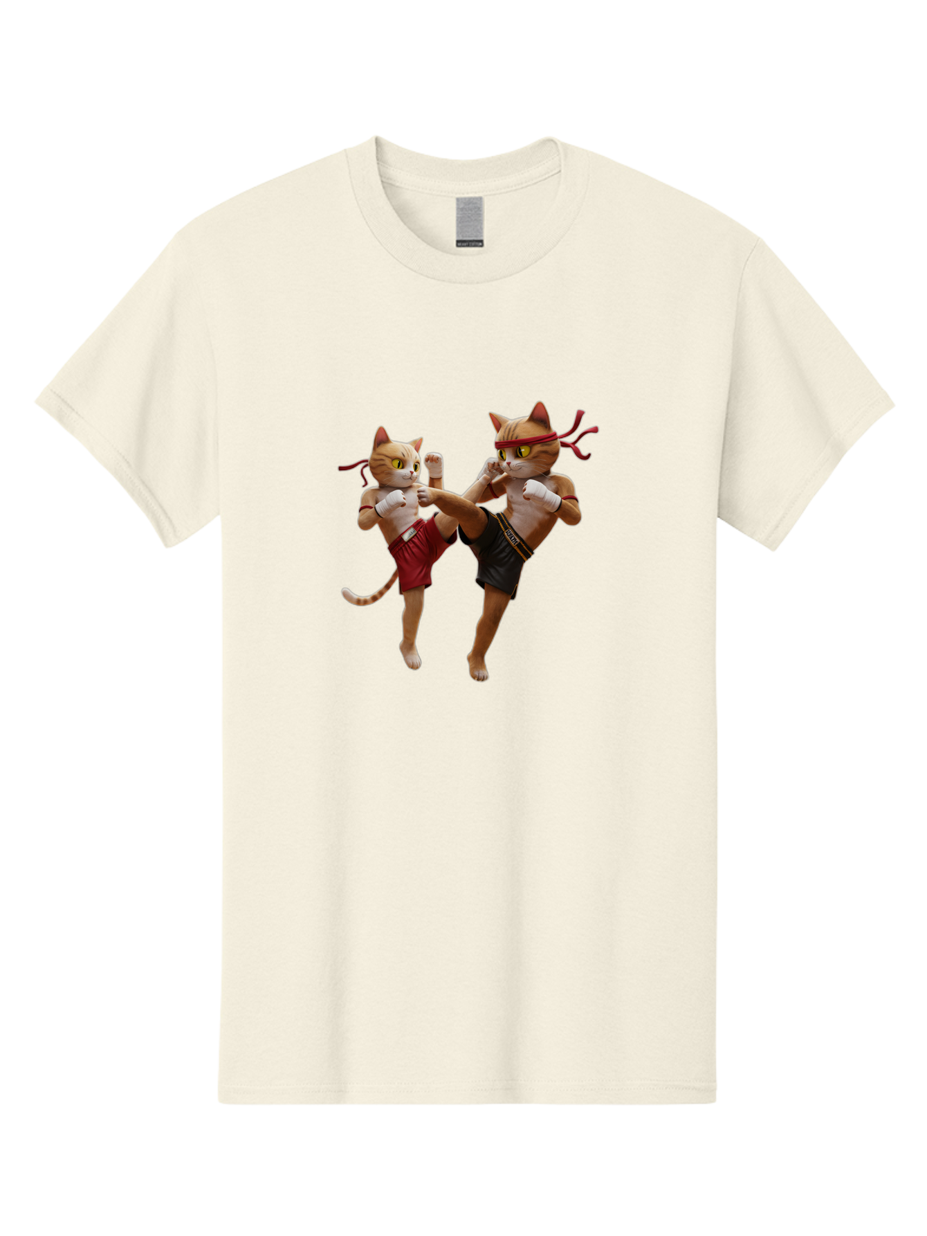 Muay-Thai-Cats Men'S Graphic Tee, 100% Cotton, Comfortable Casual Summer Wear, Machine Washable, Cartoon Cats Fighting, Martial Arts, Muay Thai, Boxing Cats, Anthropomorphic Cats, Action Pose, Dynamic Scene, Funny Cats, Cat Fight, Bae560 13