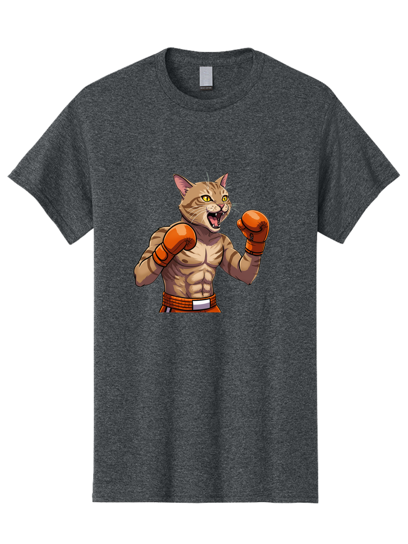 Muscle-Cat-Boxer Men'S Graphic Tee, 100% Cotton, Comfortable Casual Summer Wear, Machine Washable, Cartoon Muscular Cat, Boxing Gloves, Fierce Expression, Strong Physique, Funny Animal, Cartoon Character, Feline Boxer, Comic Art, Bae566 12