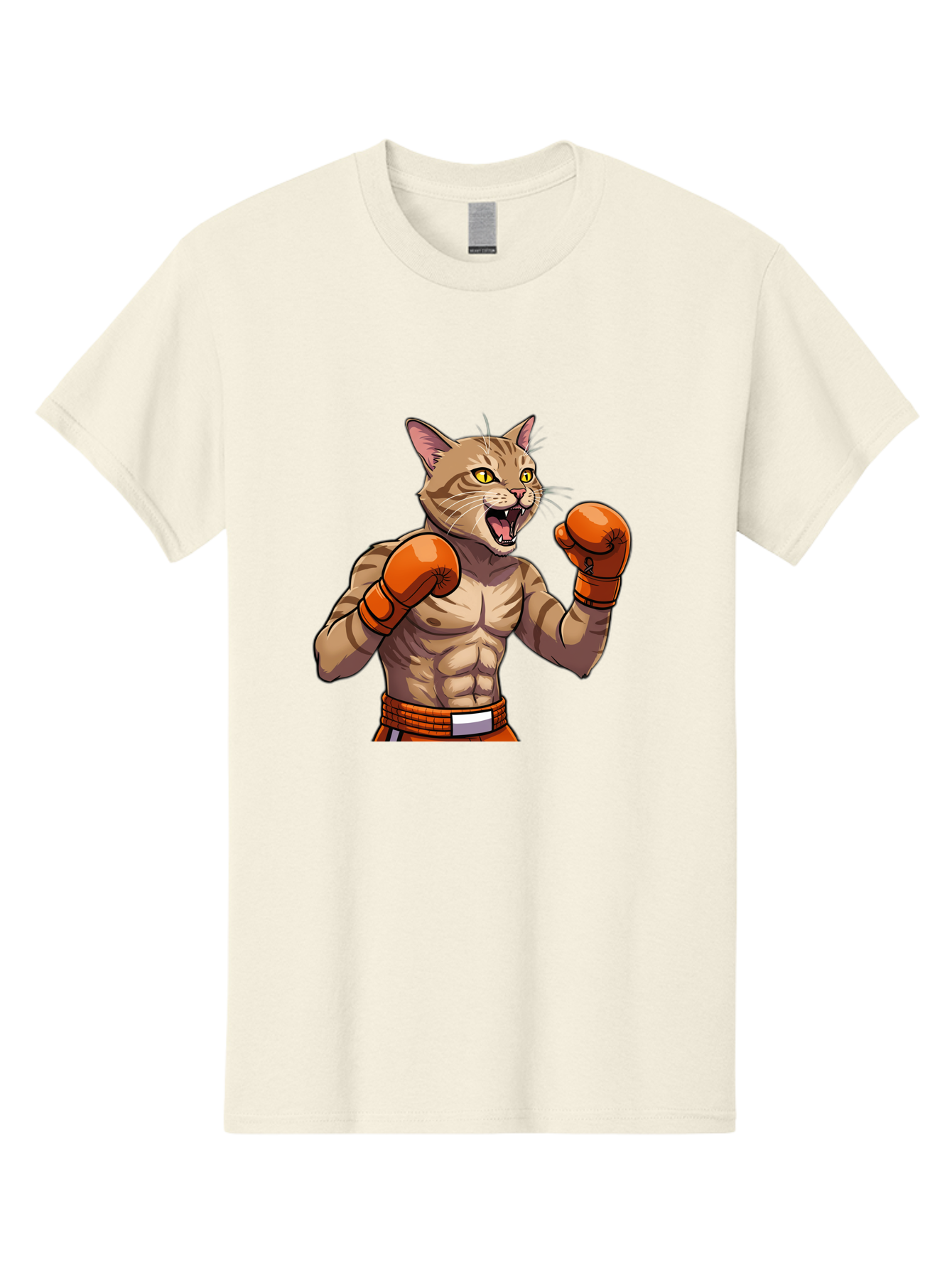 Muscle-Cat-Boxer Men'S Graphic Tee, 100% Cotton, Comfortable Casual Summer Wear, Machine Washable, Cartoon Muscular Cat, Boxing Gloves, Fierce Expression, Strong Physique, Funny Animal, Cartoon Character, Feline Boxer, Comic Art, Bae566 10