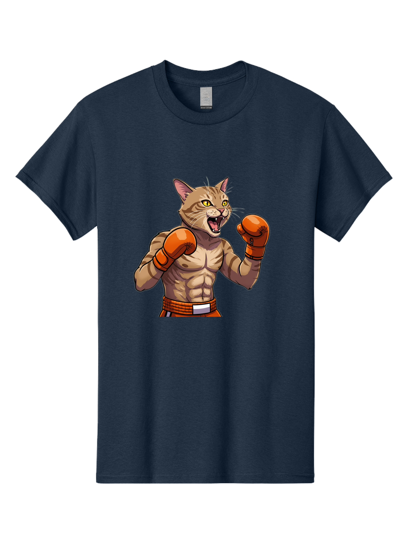 Muscle-Cat-Boxer Men'S Graphic Tee, 100% Cotton, Comfortable Casual Summer Wear, Machine Washable, Cartoon Muscular Cat, Boxing Gloves, Fierce Expression, Strong Physique, Funny Animal, Cartoon Character, Feline Boxer, Comic Art, Bae566 14
