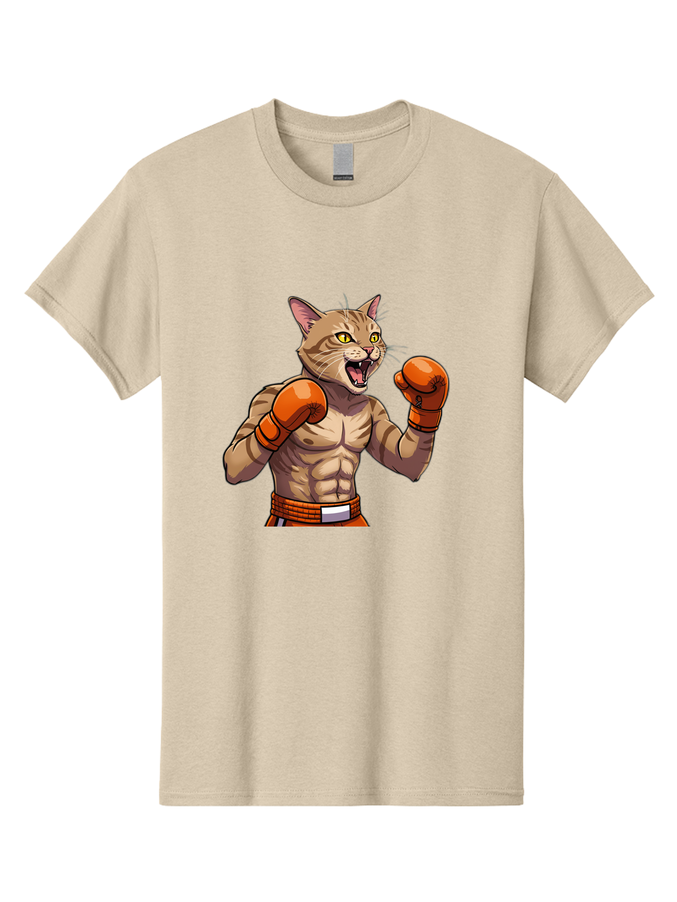 Muscle-Cat-Boxer Men'S Graphic Tee, 100% Cotton, Comfortable Casual Summer Wear, Machine Washable, Cartoon Muscular Cat, Boxing Gloves, Fierce Expression, Strong Physique, Funny Animal, Cartoon Character, Feline Boxer, Comic Art, Bae566 11