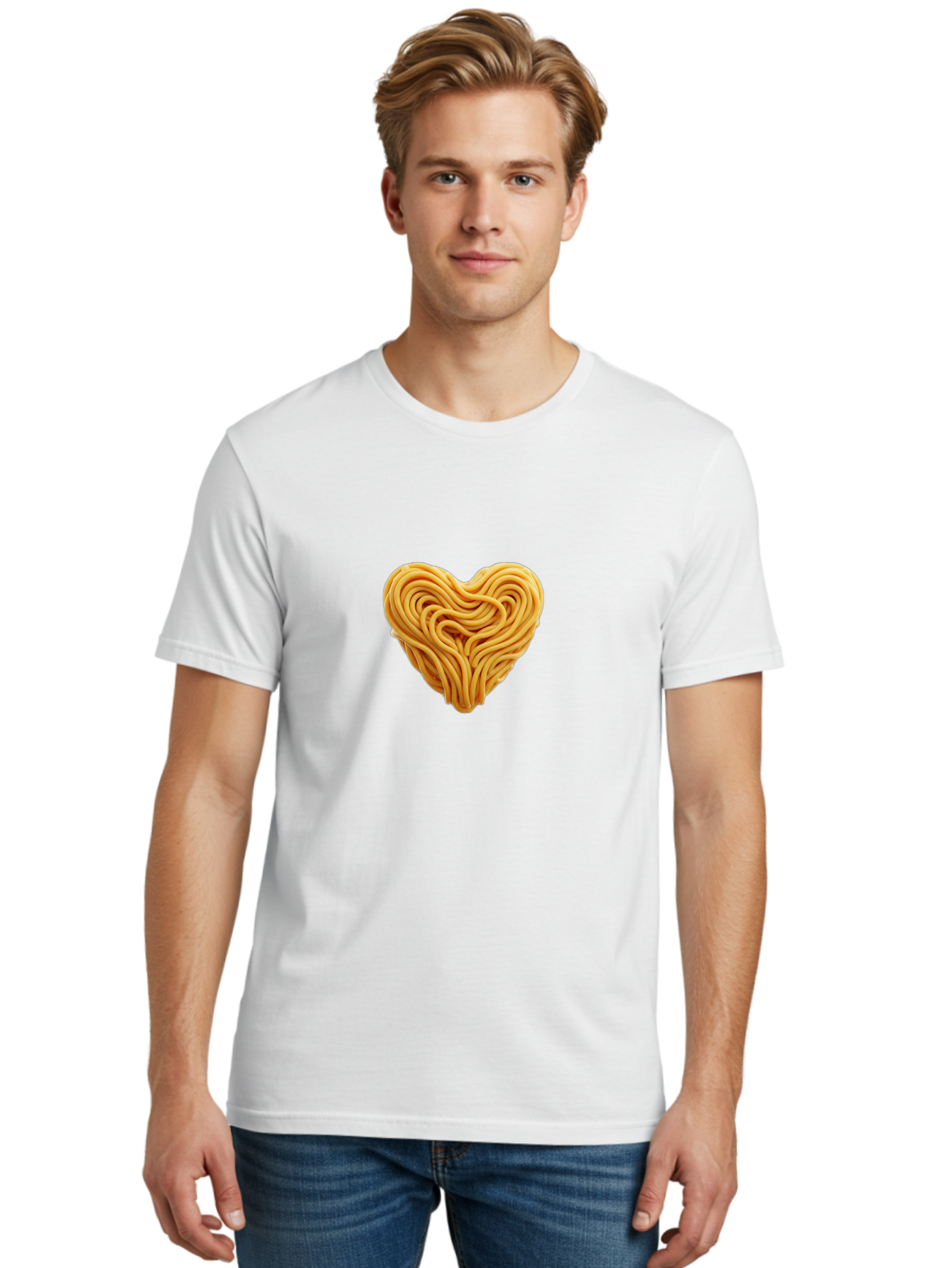 Noodles-Heart Men'S Graphic Tee, 100% Cotton, Comfortable Casual Summer Wear, Machine Washable, Heart Shaped Noodles, Creative Food Art, Noodle Design, Heart Made Of Noodles, Food Creativity, Unique Culinary Art, Noodle Heart, Food Styling Bae568 30