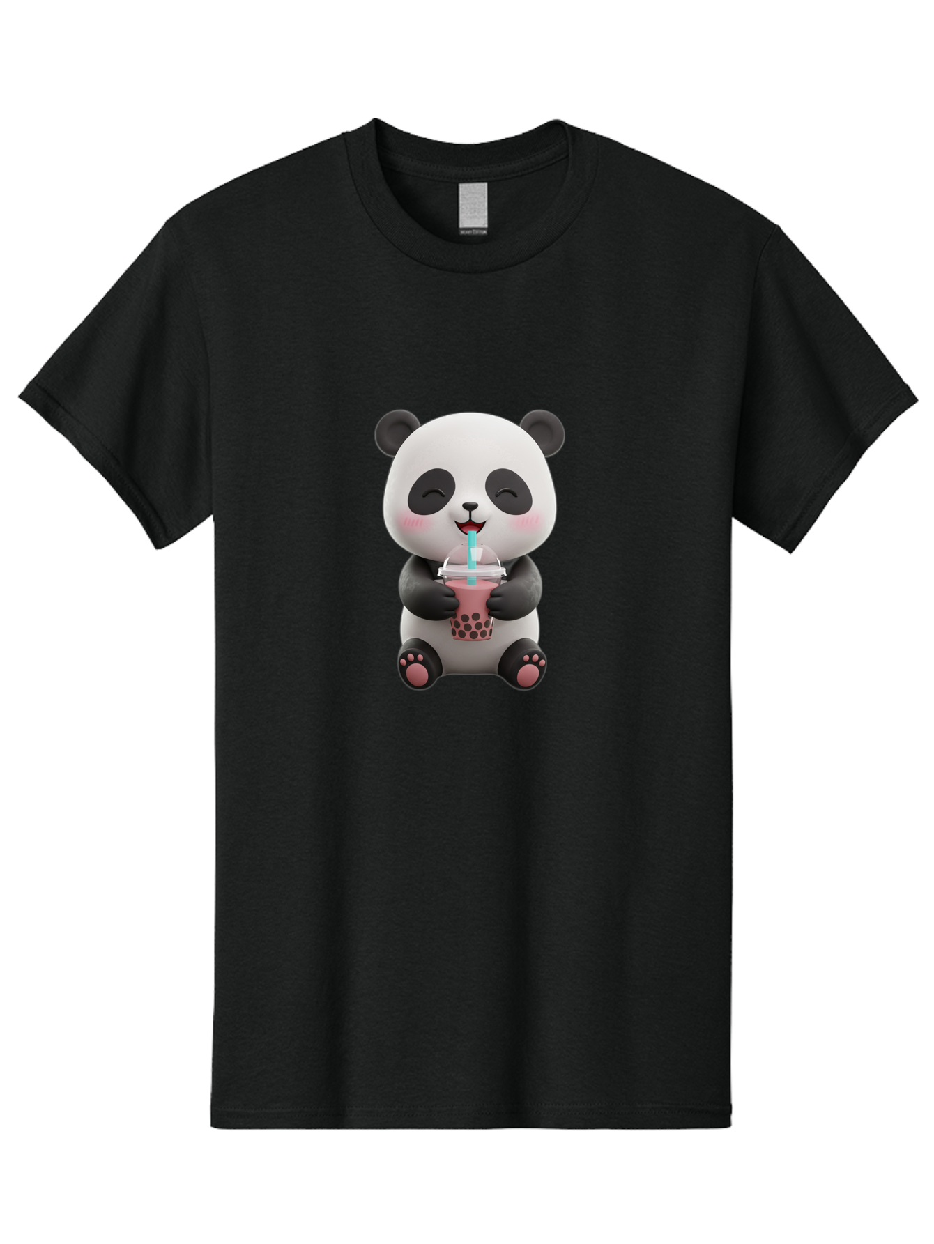 Panda-Drinking-Boba-1 Men'S Graphic Tee, 100% Cotton, Comfortable Casual Summer Wear, Machine Washable, Cartoon Panda, Boba Tea, Pink Drink, Blue Straw, Happy Panda, Kawaii Character, Adorable Bear, Cute Animal, Tea Time, Boba Lover Bae575 3
