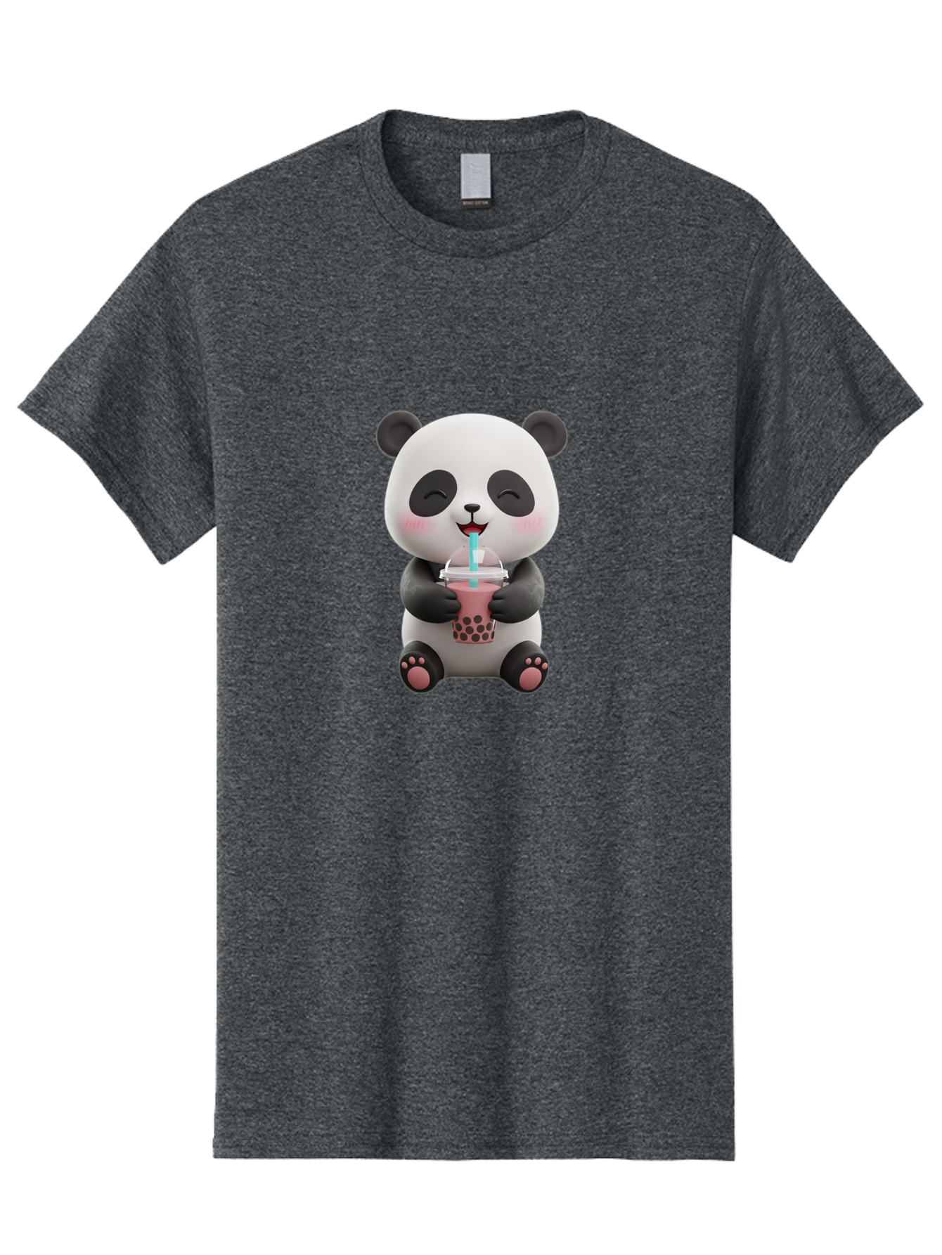 Panda-Drinking-Boba-1 Men'S Graphic Tee, 100% Cotton, Comfortable Casual Summer Wear, Machine Washable, Cartoon Panda, Boba Tea, Pink Drink, Blue Straw, Happy Panda, Kawaii Character, Adorable Bear, Cute Animal, Tea Time, Boba Lover Bae575 1
