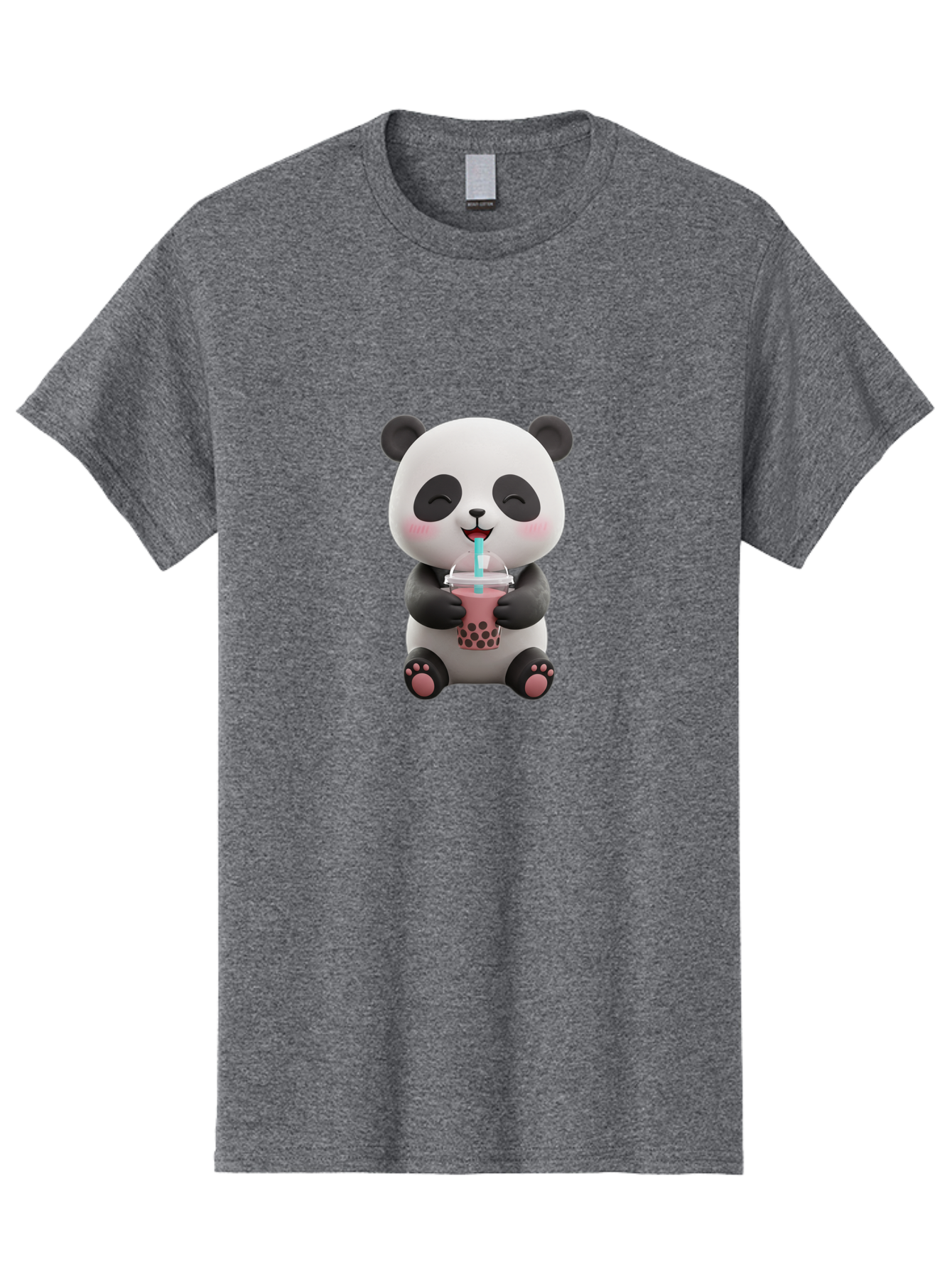Panda-Drinking-Boba-1 Men'S Graphic Tee, 100% Cotton, Comfortable Casual Summer Wear, Machine Washable, Cartoon Panda, Boba Tea, Pink Drink, Blue Straw, Happy Panda, Kawaii Character, Adorable Bear, Cute Animal, Tea Time, Boba Lover Bae575 14