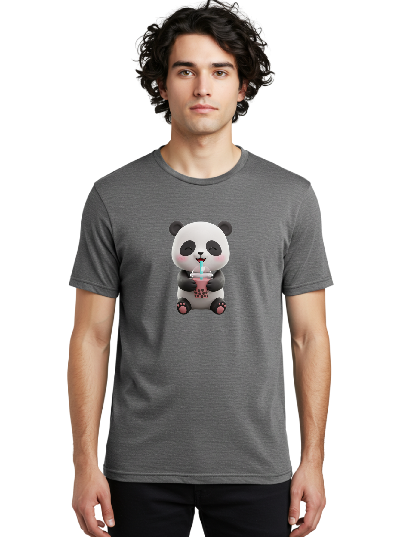 Panda-Drinking-Boba-1 Men'S Graphic Tee, 100% Cotton, Comfortable Casual Summer Wear, Machine Washable, Cartoon Panda, Boba Tea, Pink Drink, Blue Straw, Happy Panda, Kawaii Character, Adorable Bear, Cute Animal, Tea Time, Boba Lover Bae575 29