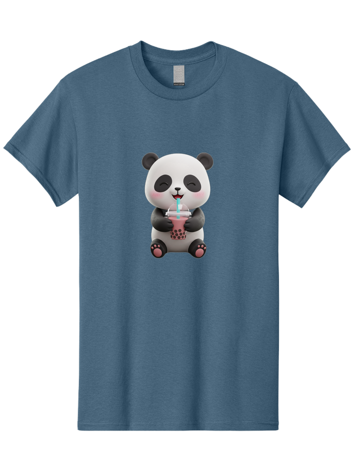 Panda-Drinking-Boba-1 Men'S Graphic Tee, 100% Cotton, Comfortable Casual Summer Wear, Machine Washable, Cartoon Panda, Boba Tea, Pink Drink, Blue Straw, Happy Panda, Kawaii Character, Adorable Bear, Cute Animal, Tea Time, Boba Lover Bae575 2