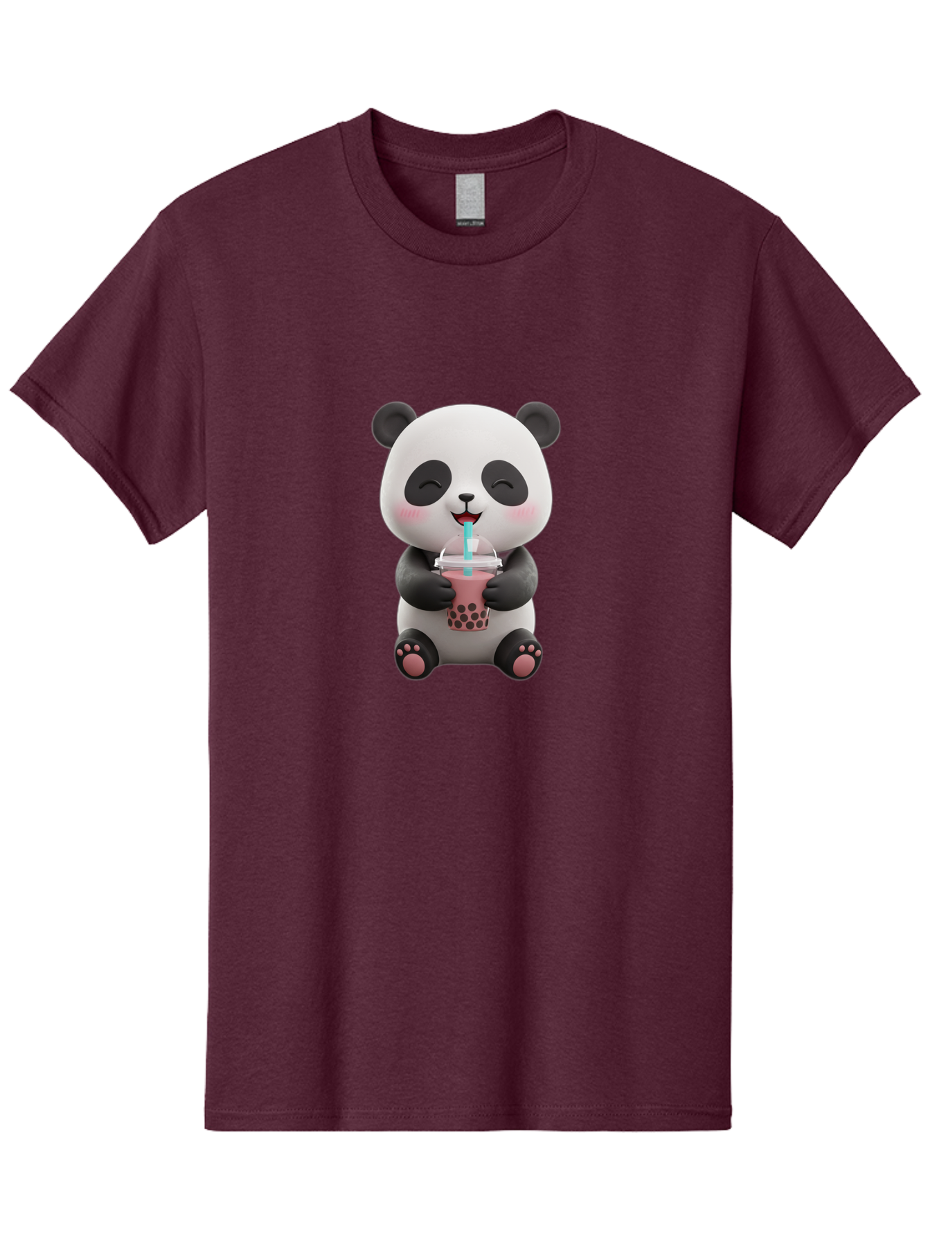 Panda-Drinking-Boba-1 Men'S Graphic Tee, 100% Cotton, Comfortable Casual Summer Wear, Machine Washable, Cartoon Panda, Boba Tea, Pink Drink, Blue Straw, Happy Panda, Kawaii Character, Adorable Bear, Cute Animal, Tea Time, Boba Lover Bae575 13
