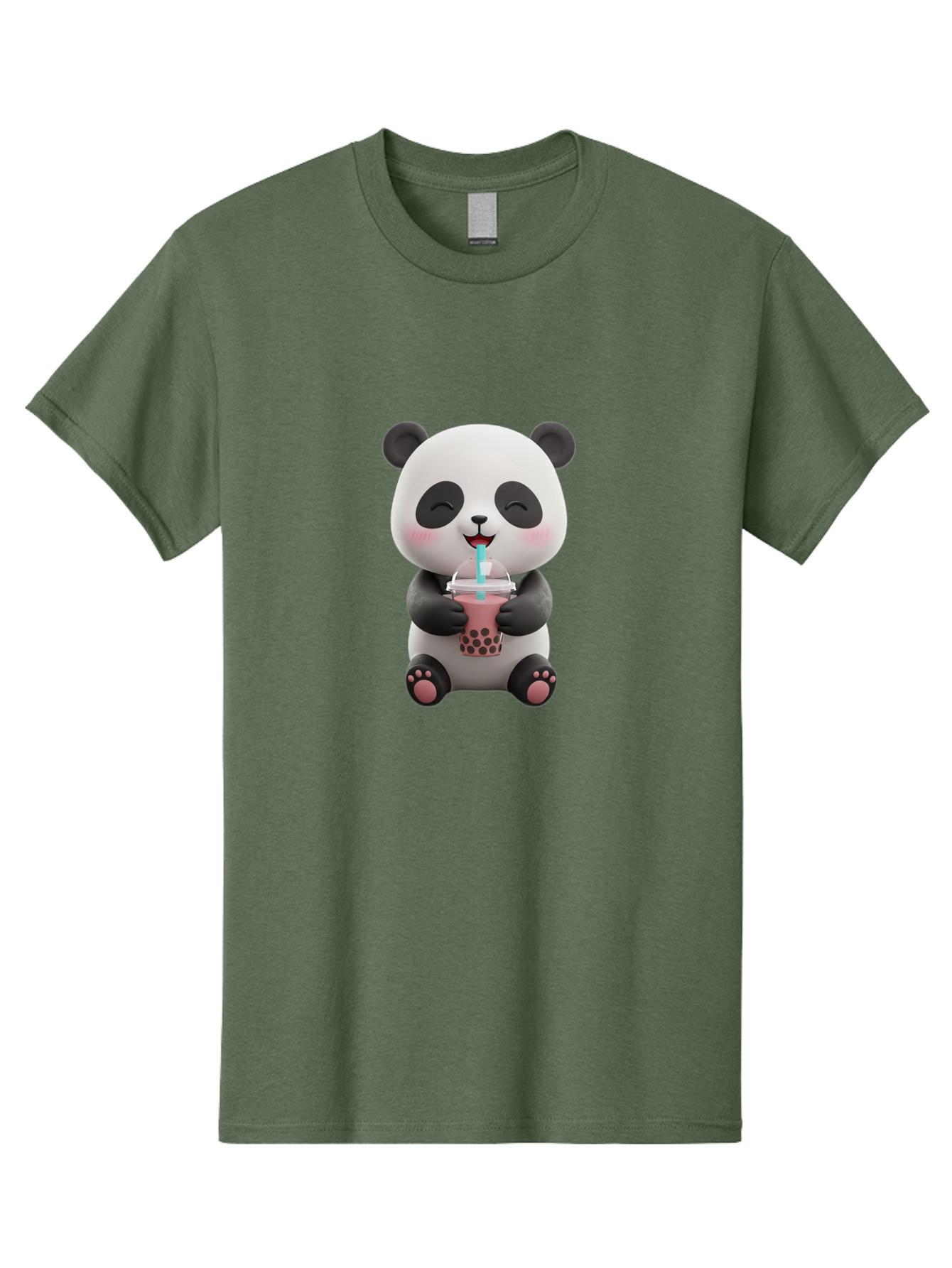 Panda-Drinking-Boba-1 Men'S Graphic Tee, 100% Cotton, Comfortable Casual Summer Wear, Machine Washable, Cartoon Panda, Boba Tea, Pink Drink, Blue Straw, Happy Panda, Kawaii Character, Adorable Bear, Cute Animal, Tea Time, Boba Lover Bae575 5