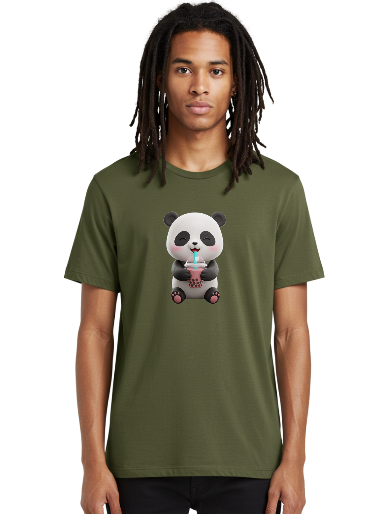 Panda-Drinking-Boba-1 Men'S Graphic Tee, 100% Cotton, Comfortable Casual Summer Wear, Machine Washable, Cartoon Panda, Boba Tea, Pink Drink, Blue Straw, Happy Panda, Kawaii Character, Adorable Bear, Cute Animal, Tea Time, Boba Lover Bae575 20