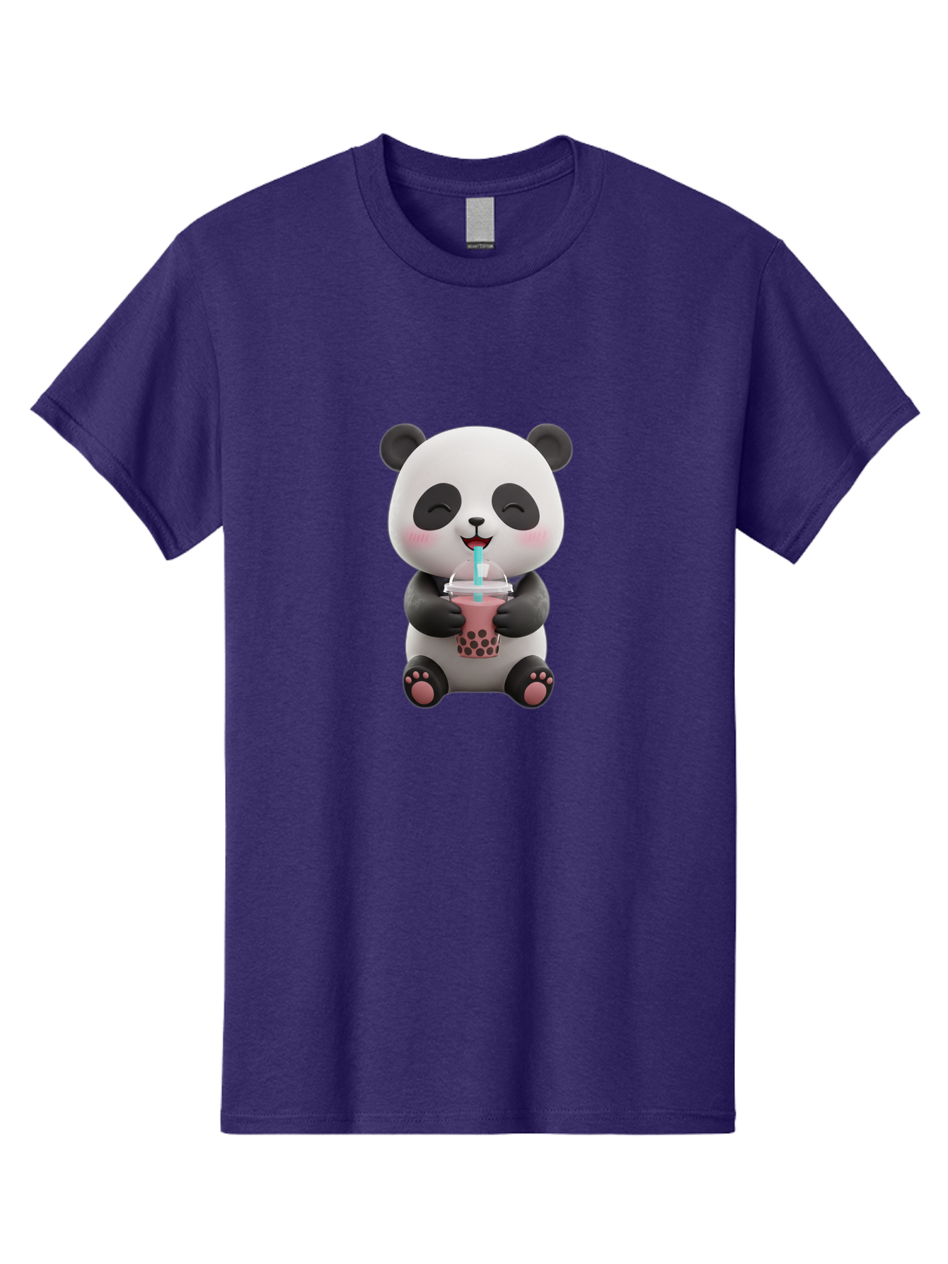 Panda-Drinking-Boba-1 Men'S Graphic Tee, 100% Cotton, Comfortable Casual Summer Wear, Machine Washable, Cartoon Panda, Boba Tea, Pink Drink, Blue Straw, Happy Panda, Kawaii Character, Adorable Bear, Cute Animal, Tea Time, Boba Lover Bae575 4