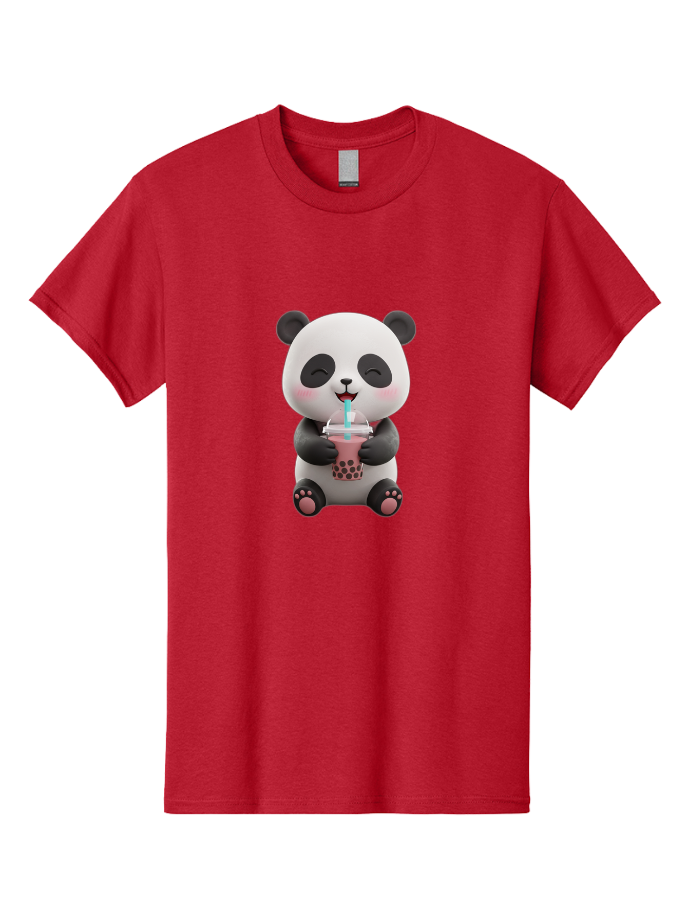 Panda-Drinking-Boba-1 Men'S Graphic Tee, 100% Cotton, Comfortable Casual Summer Wear, Machine Washable, Cartoon Panda, Boba Tea, Pink Drink, Blue Straw, Happy Panda, Kawaii Character, Adorable Bear, Cute Animal, Tea Time, Boba Lover Bae575 7