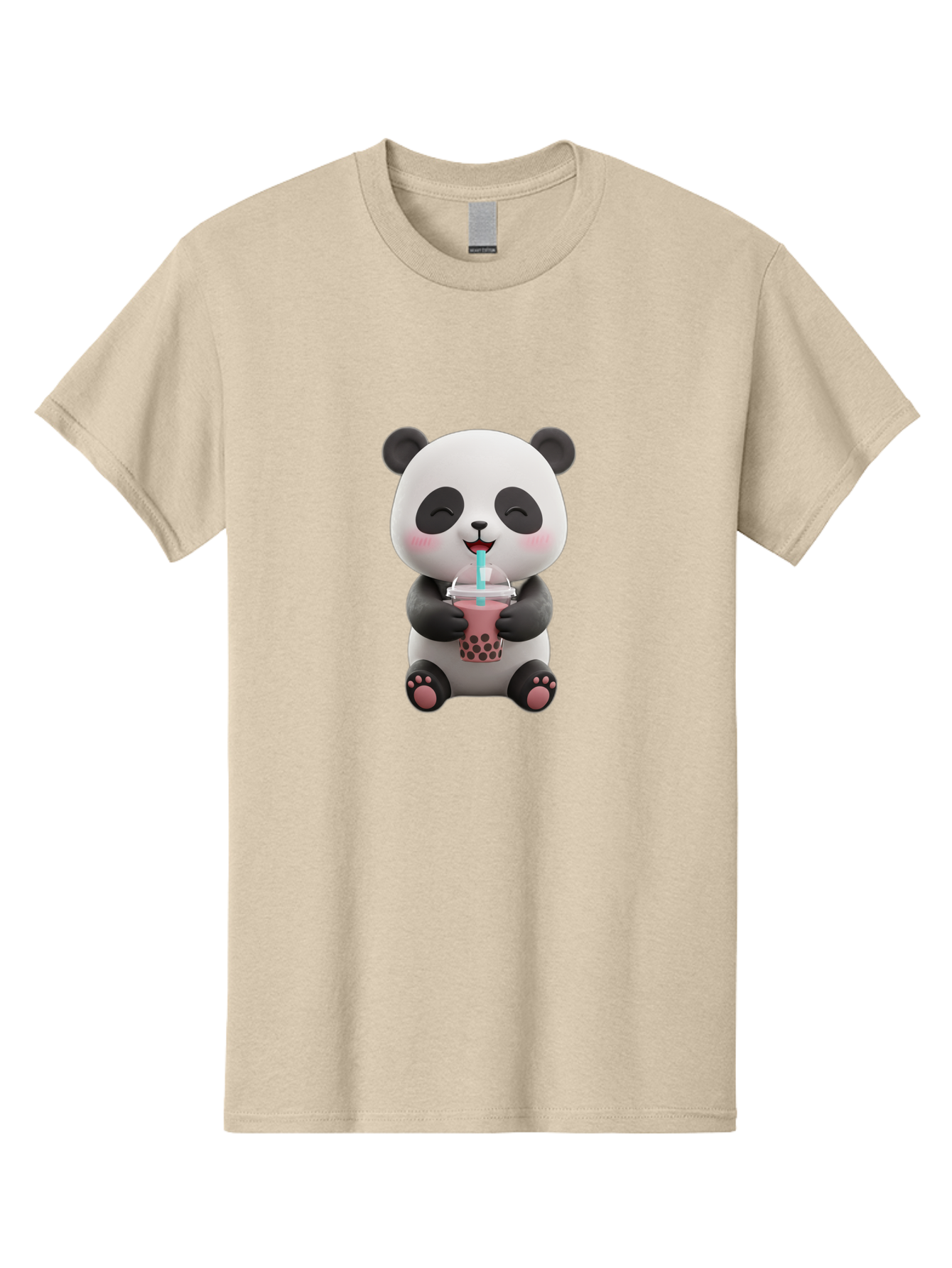 Panda-Drinking-Boba-1 Men'S Graphic Tee, 100% Cotton, Comfortable Casual Summer Wear, Machine Washable, Cartoon Panda, Boba Tea, Pink Drink, Blue Straw, Happy Panda, Kawaii Character, Adorable Bear, Cute Animal, Tea Time, Boba Lover Bae575 11