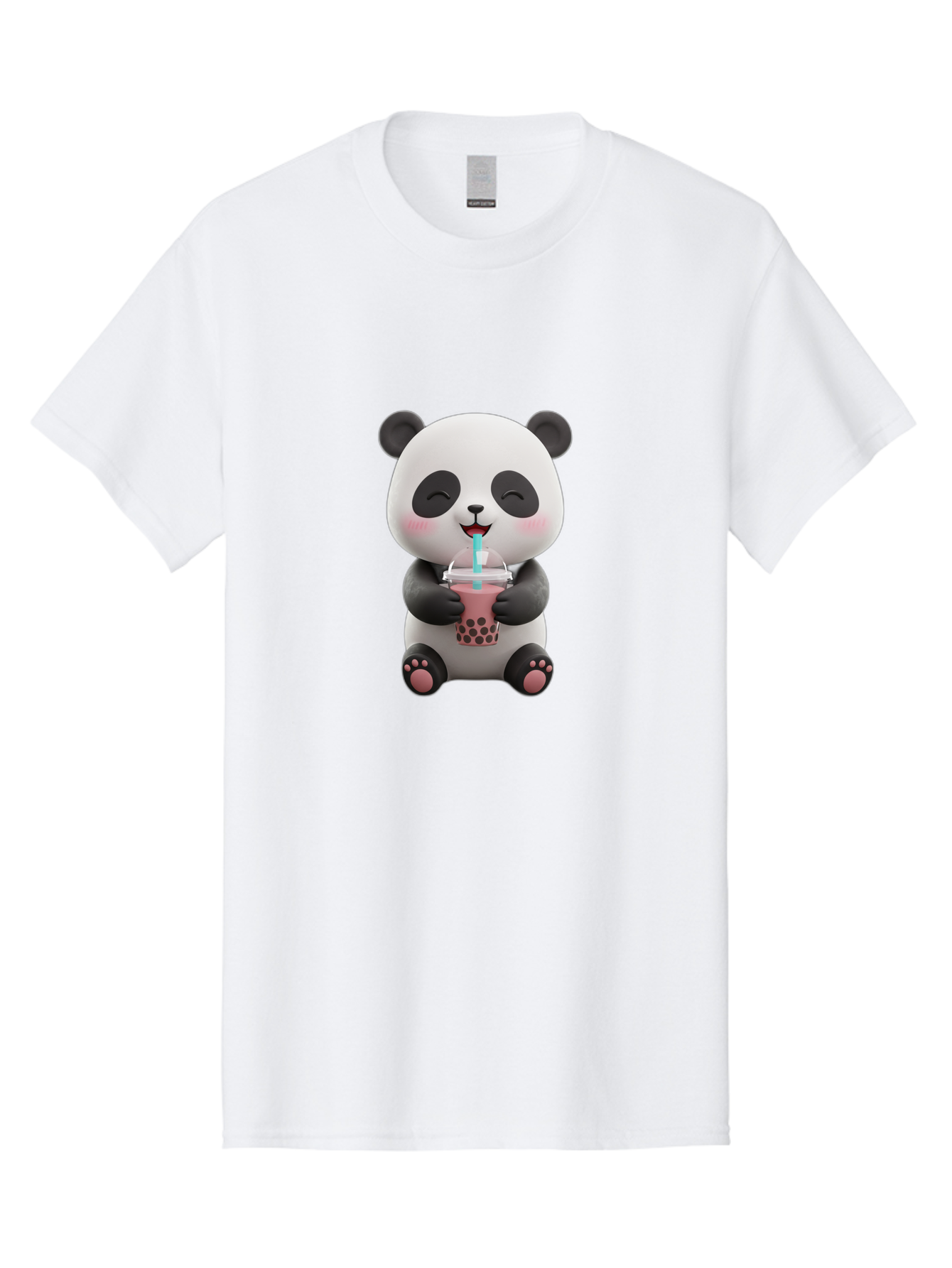 Panda-Drinking-Boba-1 Men'S Graphic Tee, 100% Cotton, Comfortable Casual Summer Wear, Machine Washable, Cartoon Panda, Boba Tea, Pink Drink, Blue Straw, Happy Panda, Kawaii Character, Adorable Bear, Cute Animal, Tea Time, Boba Lover Bae575 15