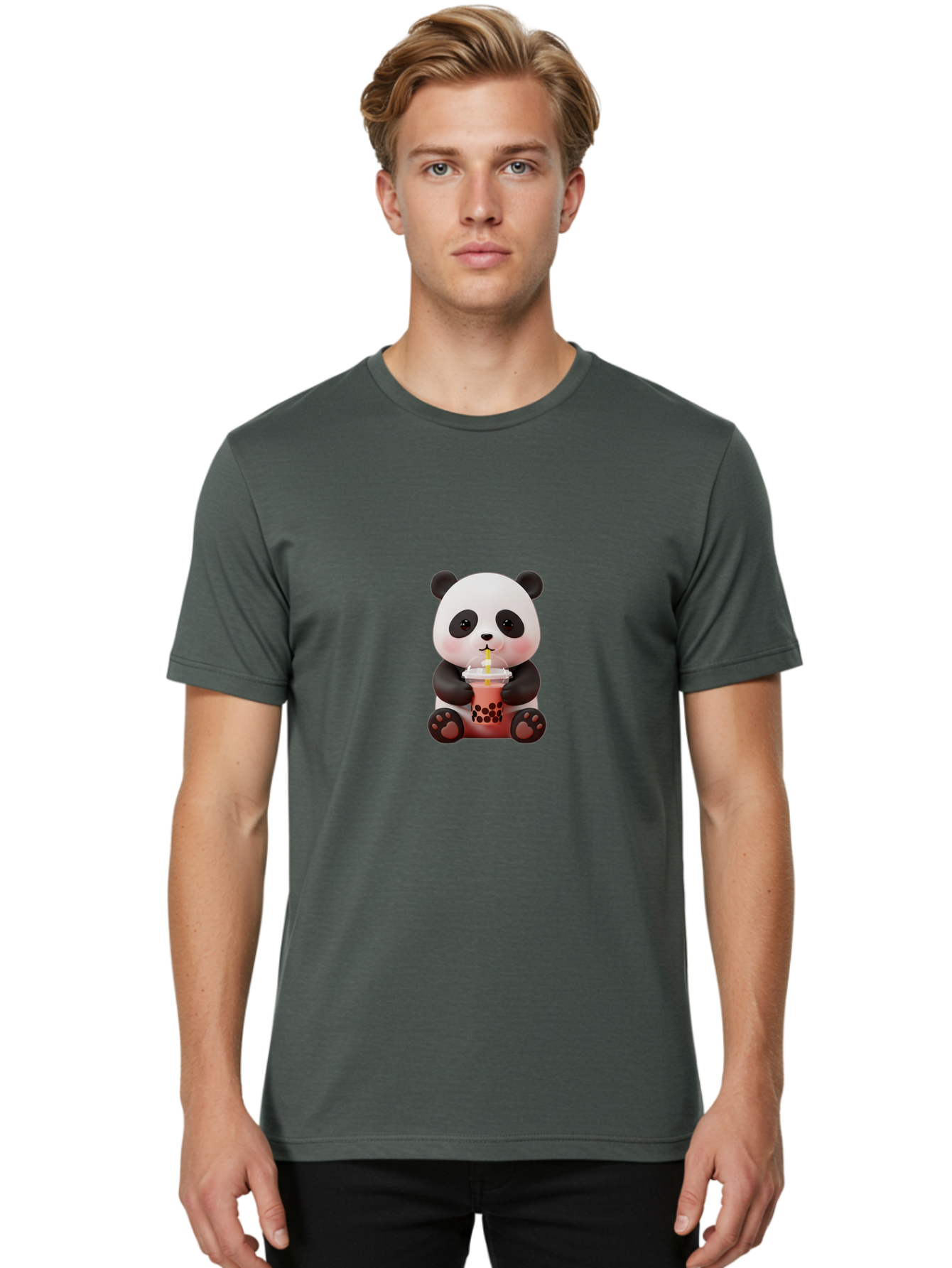 Panda-Drinking-Bubble-Tea-2 Men'S Graphic Tee, 100% Cotton, Comfortable Casual Summer Wear, Machine Washable, Panda, Bubble Tea, Boba, Cartoon Character, Cute Animal, Funny Illustration, Drinking Straw, Kawaii, Asian Culture, Adorable Panda, Bae579 26