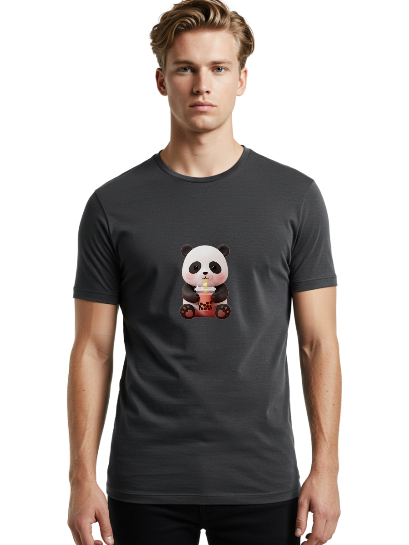 Panda-Drinking-Bubble-Tea-2 Men'S Graphic Tee, 100% Cotton, Comfortable Casual Summer Wear, Machine Washable, Panda, Bubble Tea, Boba, Cartoon Character, Cute Animal, Funny Illustration, Drinking Straw, Kawaii, Asian Culture, Adorable Panda, Bae579 28