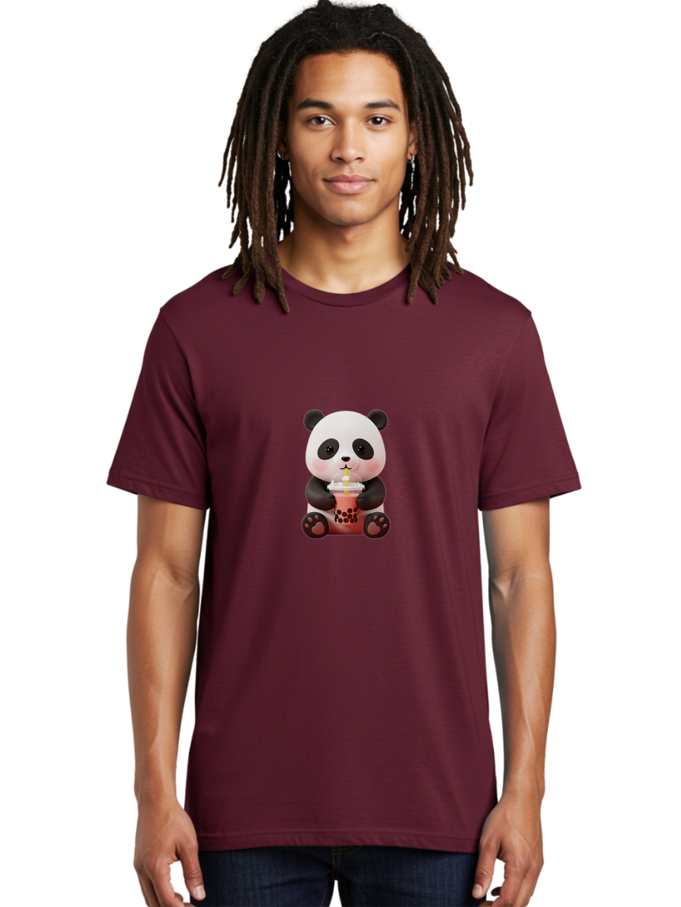 Panda-Drinking-Bubble-Tea-2 Men'S Graphic Tee, 100% Cotton, Comfortable Casual Summer Wear, Machine Washable, Panda, Bubble Tea, Boba, Cartoon Character, Cute Animal, Funny Illustration, Drinking Straw, Kawaii, Asian Culture, Adorable Panda, Bae579 16