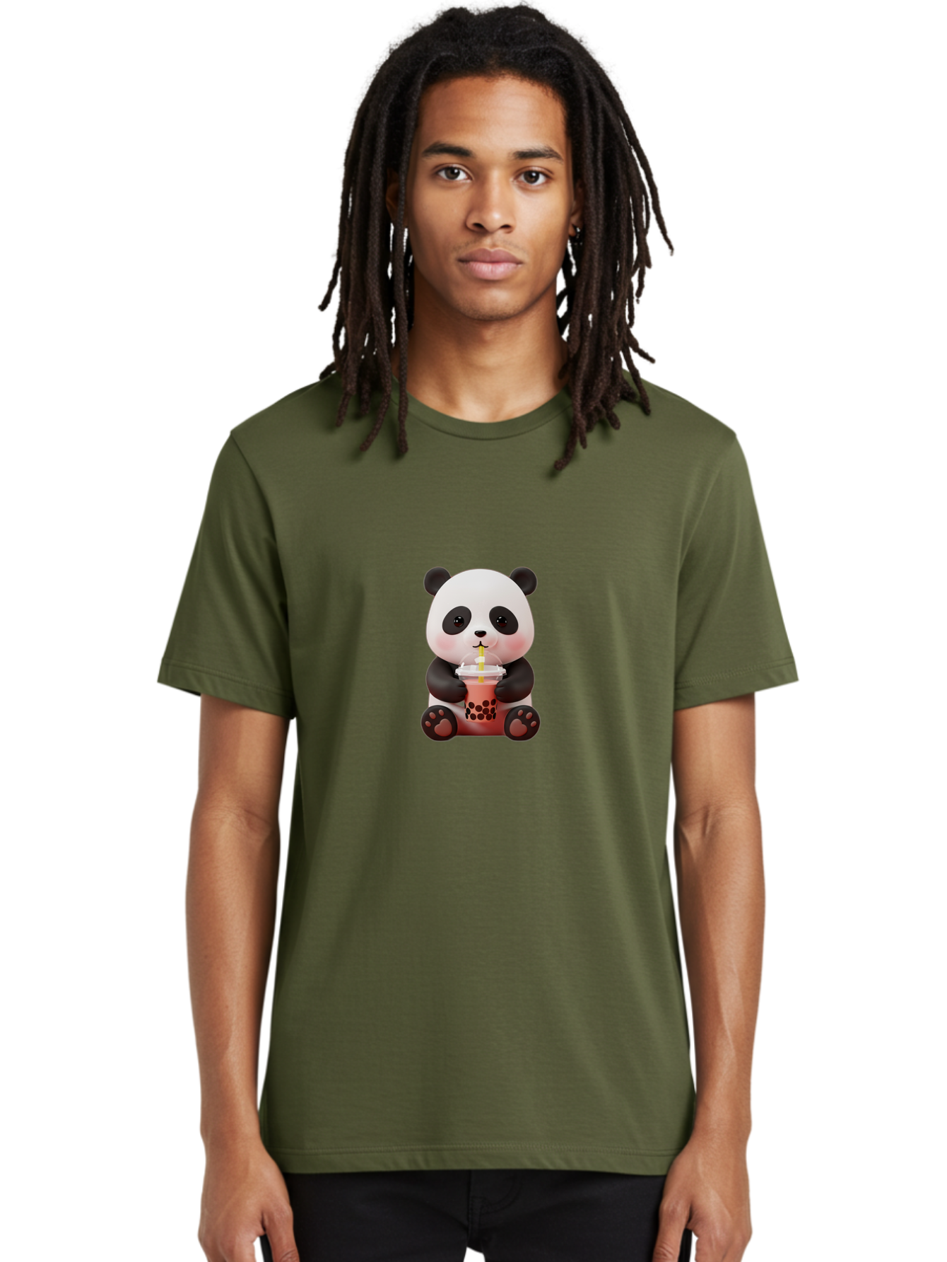 Panda-Drinking-Bubble-Tea-2 Men'S Graphic Tee, 100% Cotton, Comfortable Casual Summer Wear, Machine Washable, Panda, Bubble Tea, Boba, Cartoon Character, Cute Animal, Funny Illustration, Drinking Straw, Kawaii, Asian Culture, Adorable Panda, Bae579 23