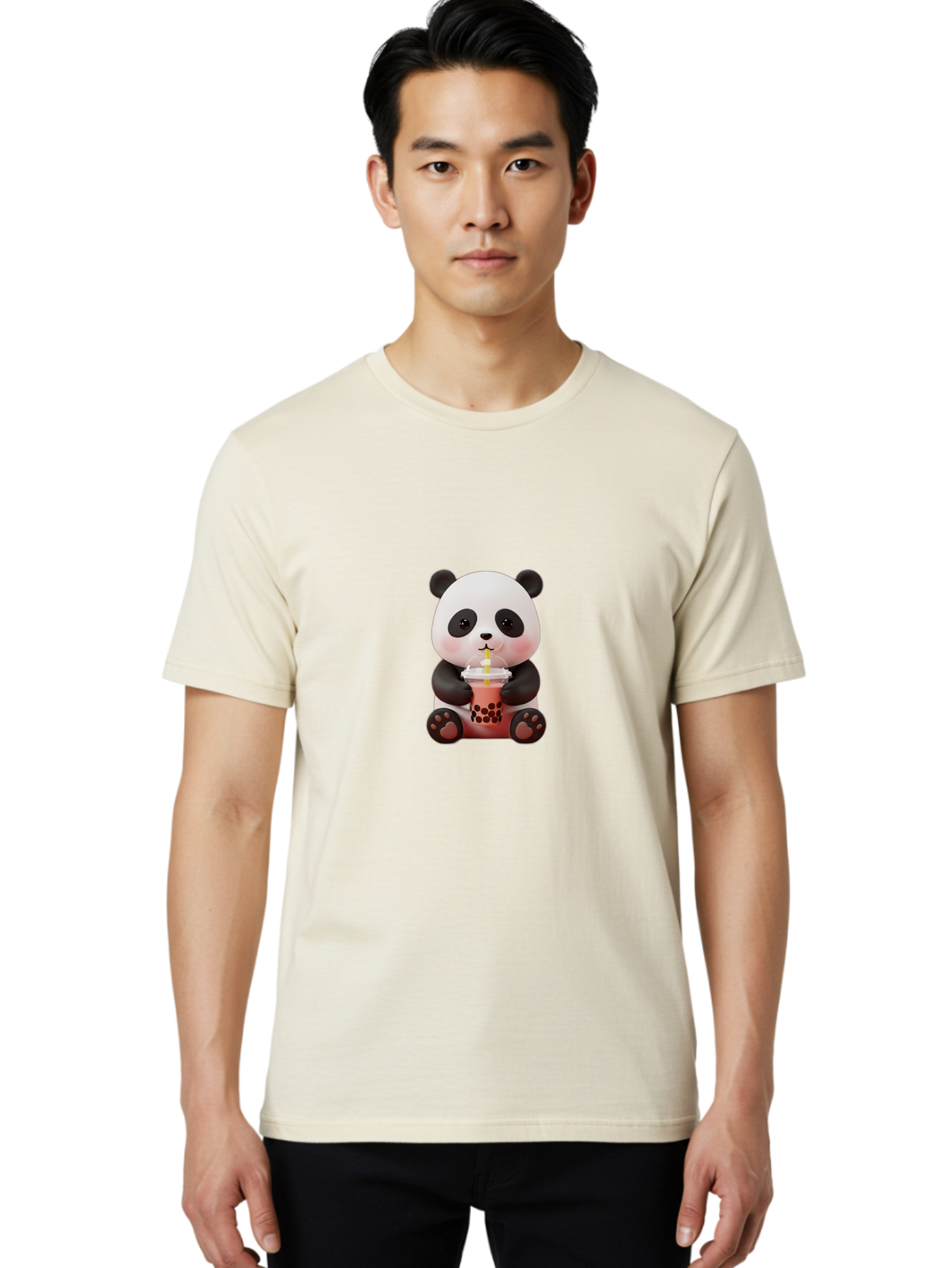 Panda-Drinking-Bubble-Tea-2 Men'S Graphic Tee, 100% Cotton, Comfortable Casual Summer Wear, Machine Washable, Panda, Bubble Tea, Boba, Cartoon Character, Cute Animal, Funny Illustration, Drinking Straw, Kawaii, Asian Culture, Adorable Panda, Bae579 27