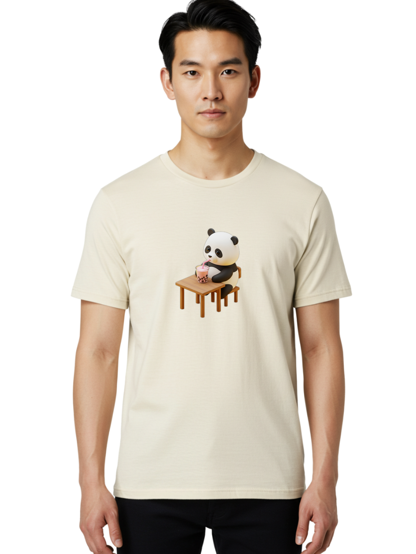 Panda-Drinking-Bubble-Tea-3 Men'S Graphic Tee, 100% Cotton, Comfortable Casual Summer Wear, Machine Washable, Cartoon Panda, Drinking Boba Tea, Adorable Animal, Cute Character, Bubble Tea, Funny Illustration, 3D Rendering, Panda Bear, Bae580 17