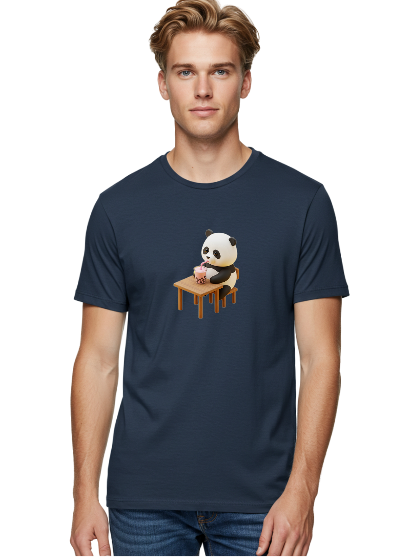 Panda-Drinking-Bubble-Tea-3 Men'S Graphic Tee, 100% Cotton, Comfortable Casual Summer Wear, Machine Washable, Cartoon Panda, Drinking Boba Tea, Adorable Animal, Cute Character, Bubble Tea, Funny Illustration, 3D Rendering, Panda Bear, Bae580 19