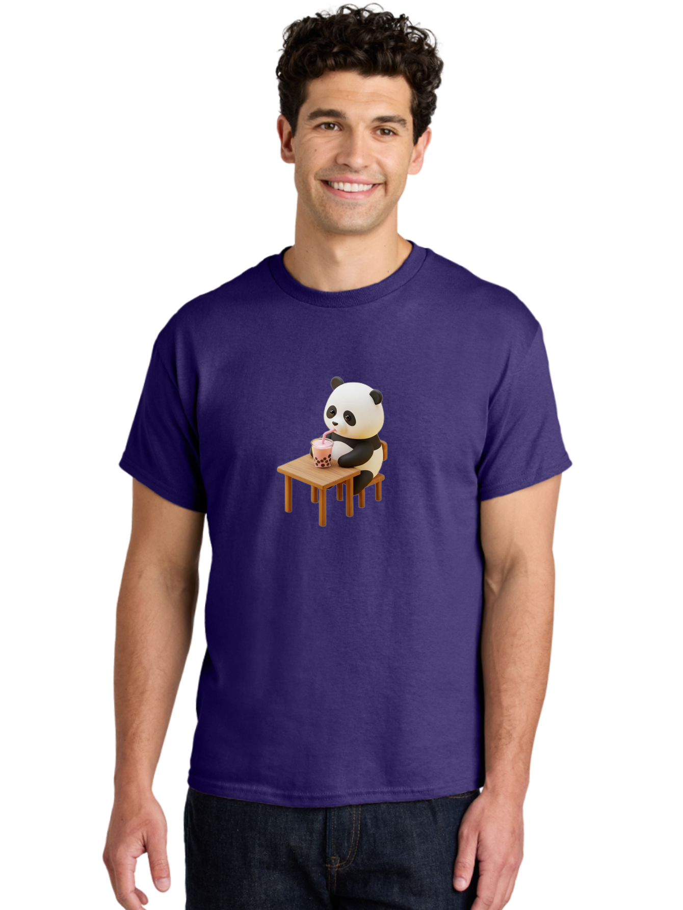 Panda-Drinking-Bubble-Tea-3 Men'S Graphic Tee, 100% Cotton, Comfortable Casual Summer Wear, Machine Washable, Cartoon Panda, Drinking Boba Tea, Adorable Animal, Cute Character, Bubble Tea, Funny Illustration, 3D Rendering, Panda Bear, Bae580 22