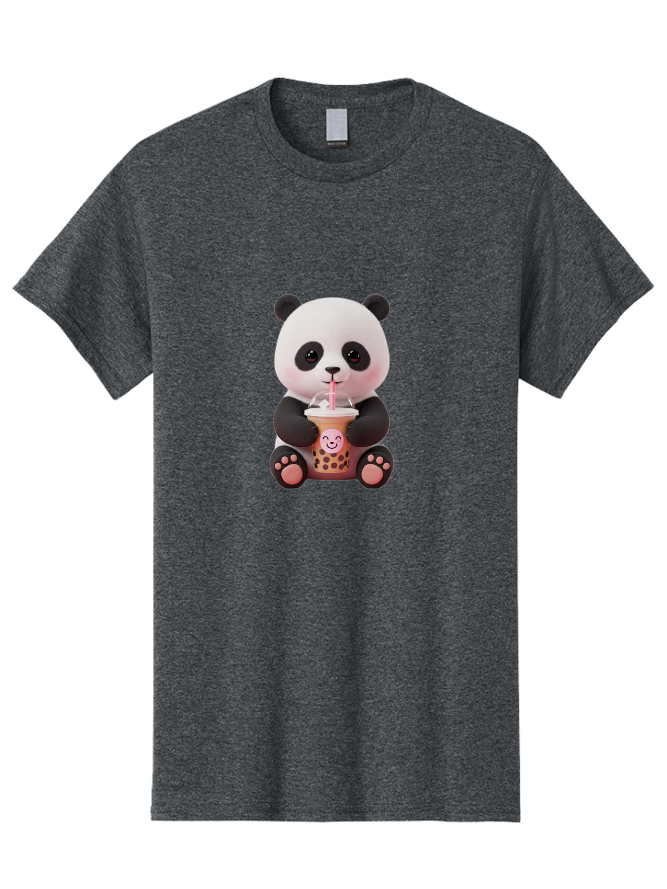Panda-Drinking-Bubble-Tea-5 Men'S Graphic Tee, 100% Cotton, Comfortable Casual Summer Wear, Machine Washable, Cartoon Panda, Boba Tea, Bubble Tea, Adorable Animal, Kawaii Character, Milk Tea, Straw, Cute Design, Funny Illustration, Bae582 3