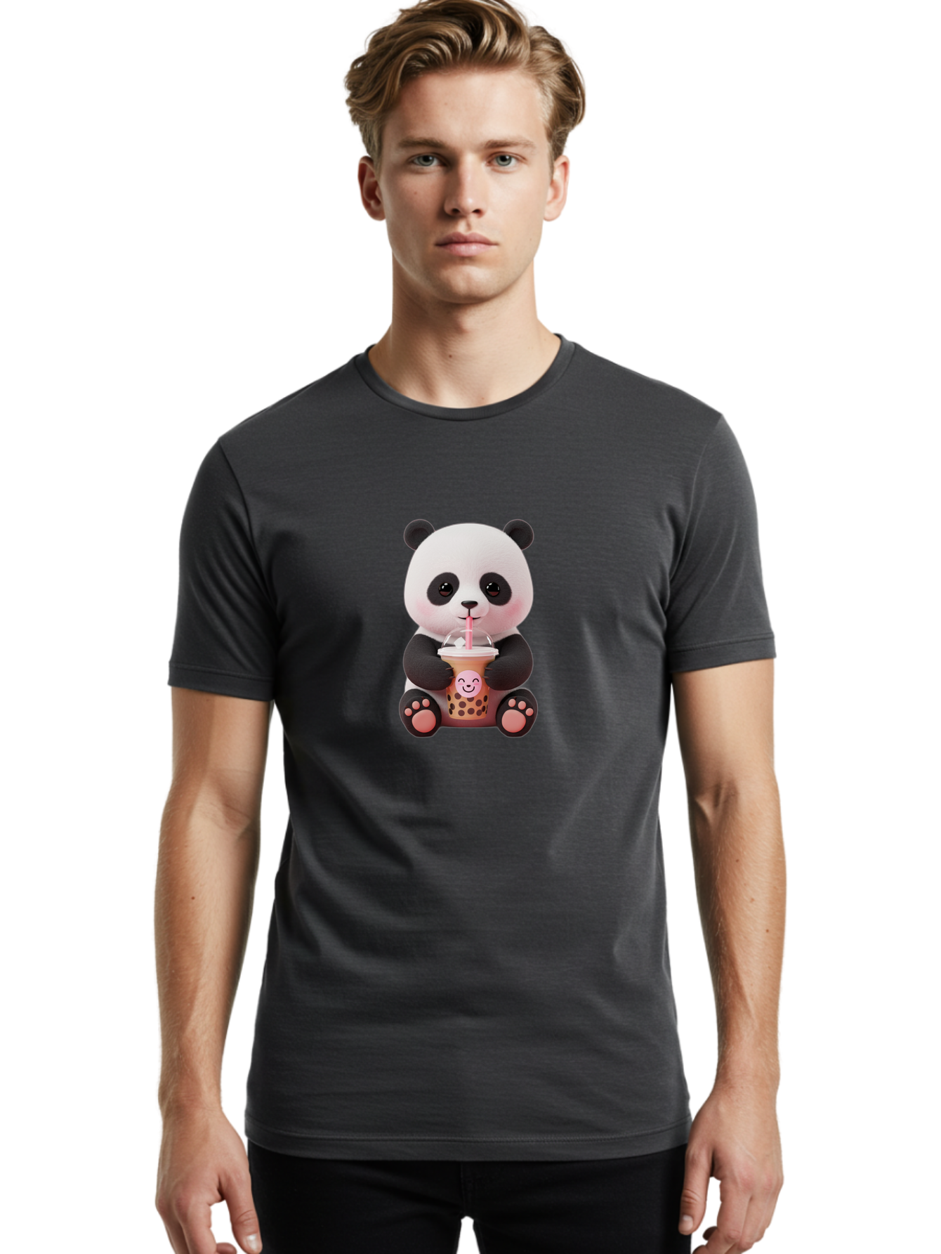 Panda-Drinking-Bubble-Tea-5 Men'S Graphic Tee, 100% Cotton, Comfortable Casual Summer Wear, Machine Washable, Cartoon Panda, Boba Tea, Bubble Tea, Adorable Animal, Kawaii Character, Milk Tea, Straw, Cute Design, Funny Illustration, Bae582 18