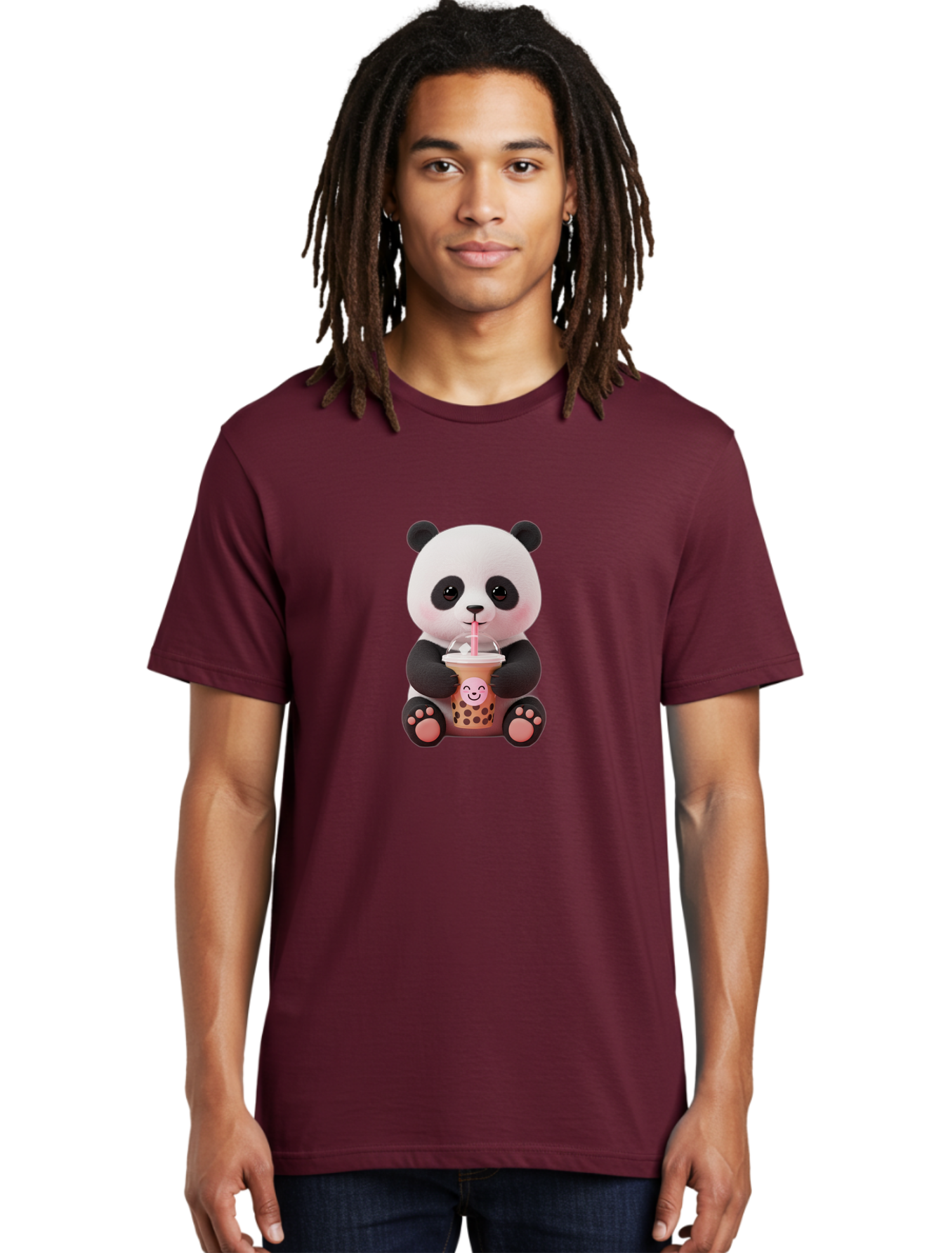 Panda-Drinking-Bubble-Tea-5 Men'S Graphic Tee, 100% Cotton, Comfortable Casual Summer Wear, Machine Washable, Cartoon Panda, Boba Tea, Bubble Tea, Adorable Animal, Kawaii Character, Milk Tea, Straw, Cute Design, Funny Illustration, Bae582 30