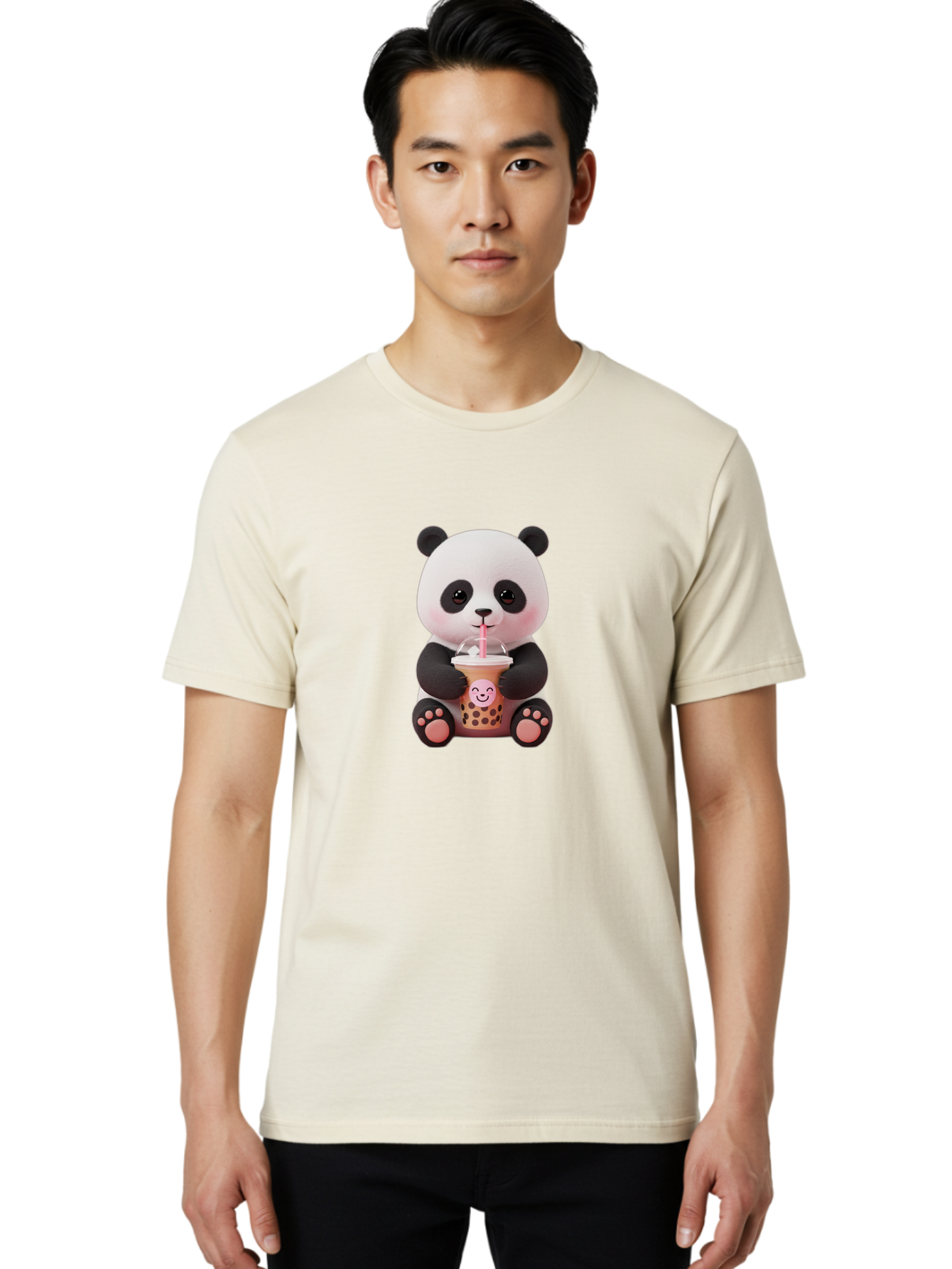 Panda-Drinking-Bubble-Tea-5 Men'S Graphic Tee, 100% Cotton, Comfortable Casual Summer Wear, Machine Washable, Cartoon Panda, Boba Tea, Bubble Tea, Adorable Animal, Kawaii Character, Milk Tea, Straw, Cute Design, Funny Illustration, Bae582 25