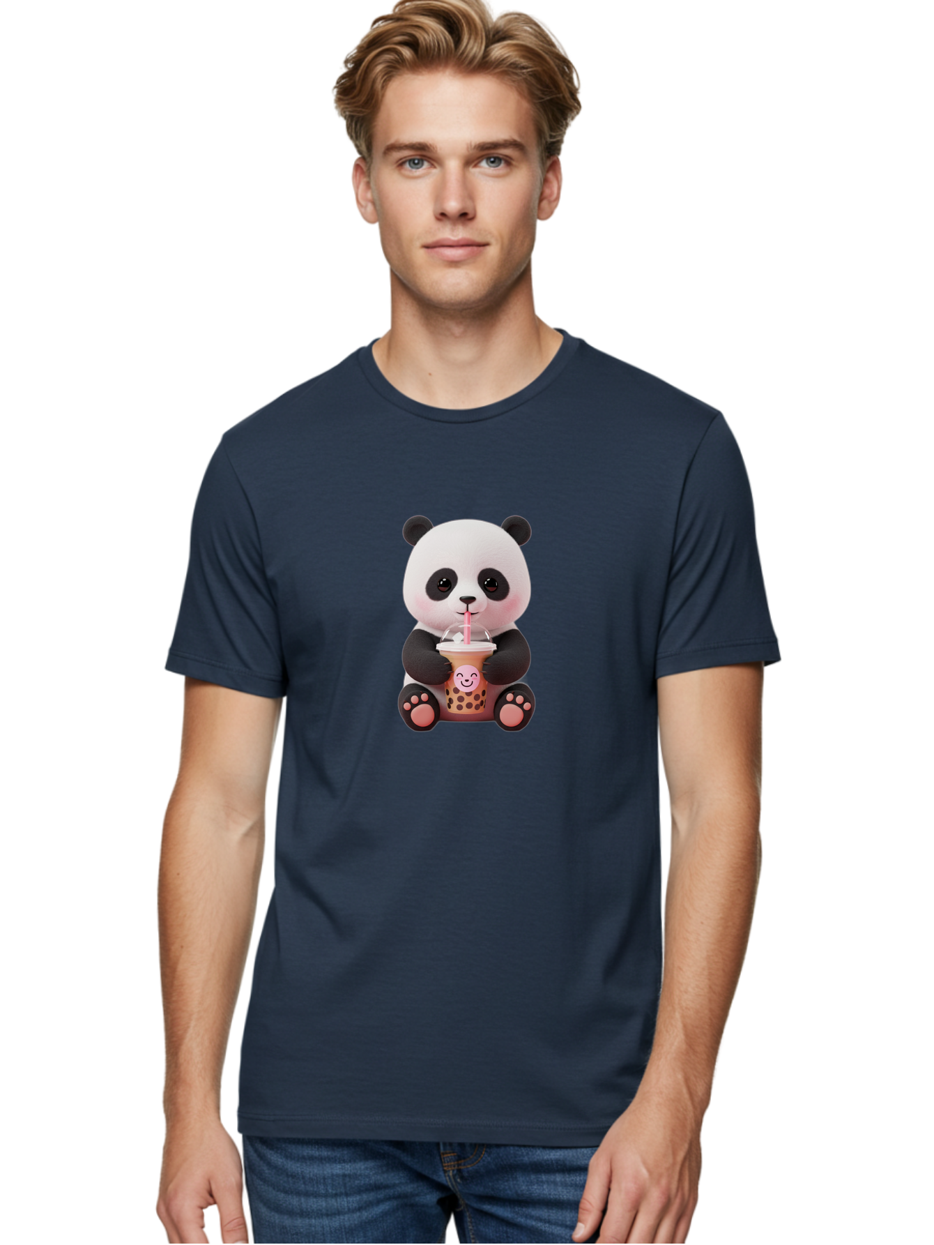 Panda-Drinking-Bubble-Tea-5 Men'S Graphic Tee, 100% Cotton, Comfortable Casual Summer Wear, Machine Washable, Cartoon Panda, Boba Tea, Bubble Tea, Adorable Animal, Kawaii Character, Milk Tea, Straw, Cute Design, Funny Illustration, Bae582 24