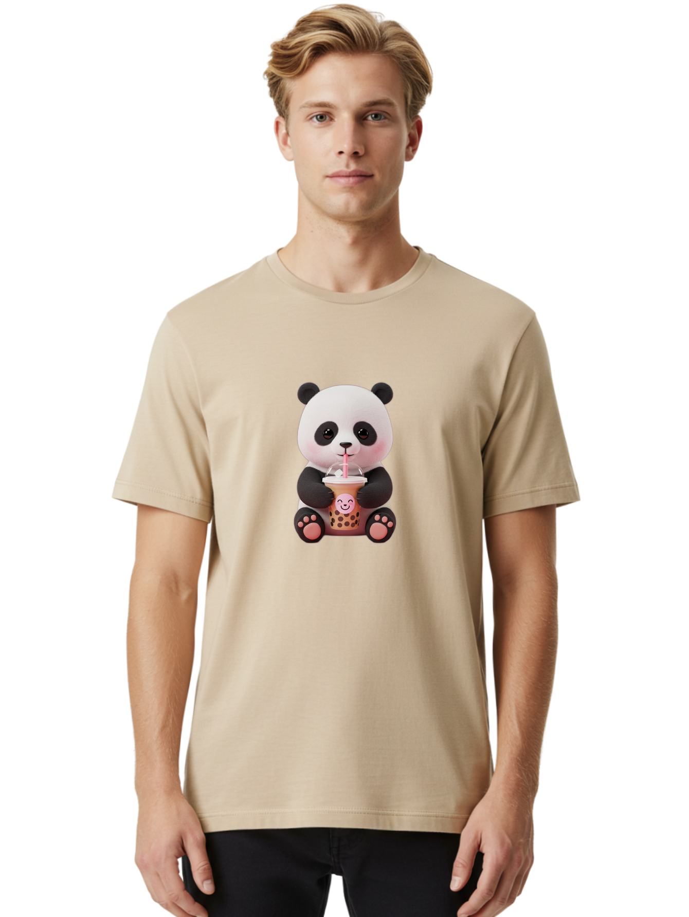 Panda-Drinking-Bubble-Tea-5 Men'S Graphic Tee, 100% Cotton, Comfortable Casual Summer Wear, Machine Washable, Cartoon Panda, Boba Tea, Bubble Tea, Adorable Animal, Kawaii Character, Milk Tea, Straw, Cute Design, Funny Illustration, Bae582 20
