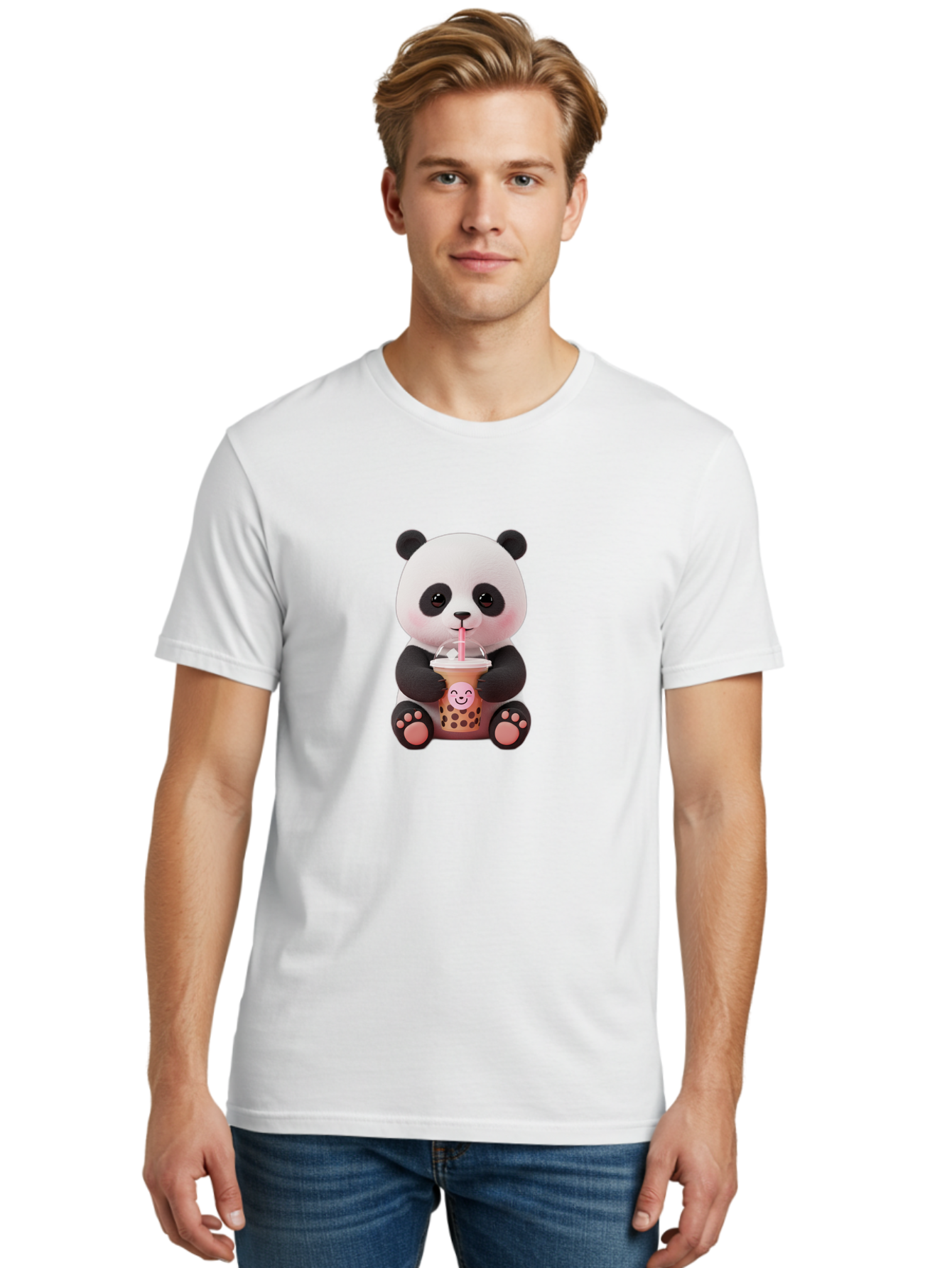 Panda-Drinking-Bubble-Tea-5 Men'S Graphic Tee, 100% Cotton, Comfortable Casual Summer Wear, Machine Washable, Cartoon Panda, Boba Tea, Bubble Tea, Adorable Animal, Kawaii Character, Milk Tea, Straw, Cute Design, Funny Illustration, Bae582 27
