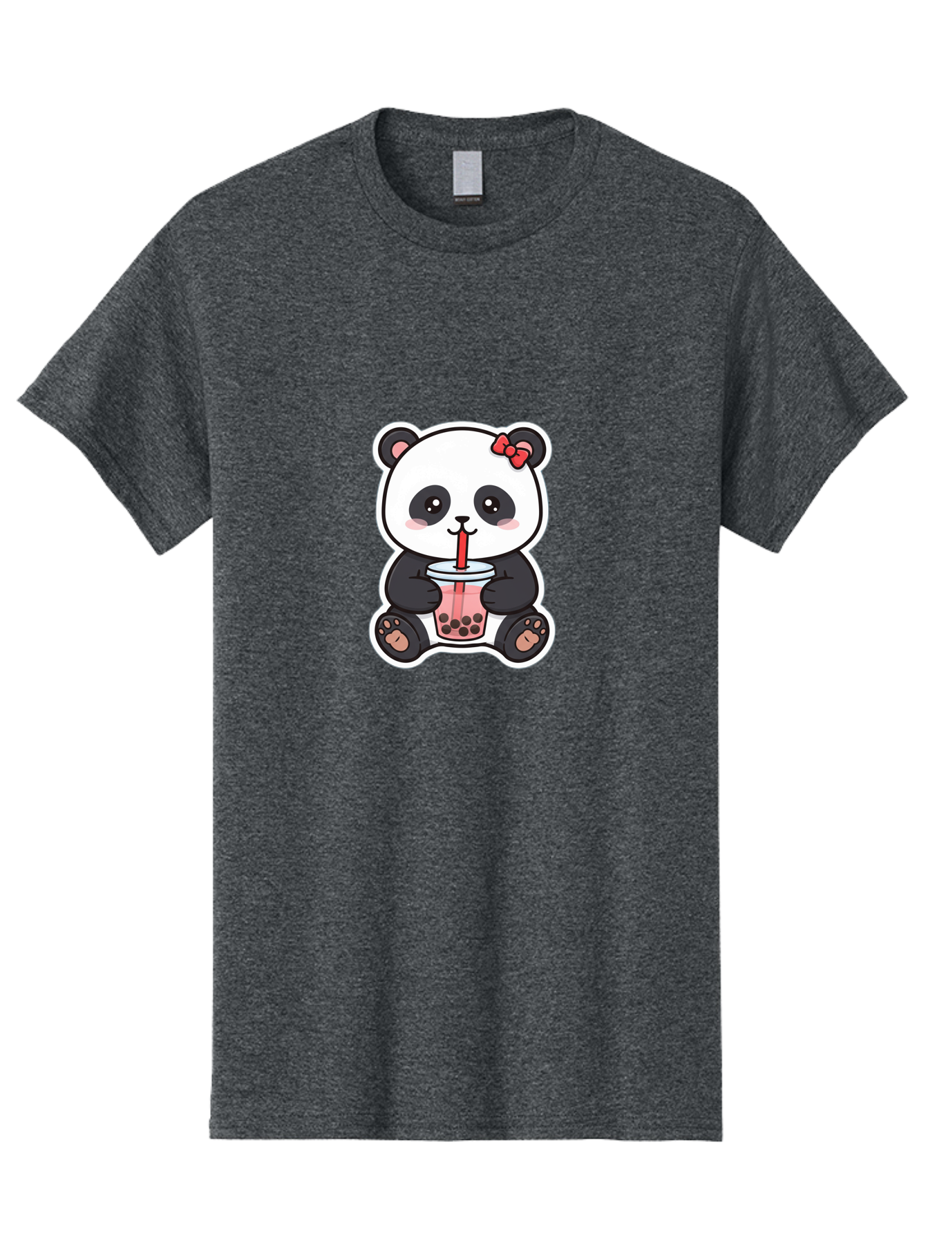 Panda-Drinking-Bubble-Tea Men'S Graphic Tee, 100% Cotton, Comfortable Casual Summer Wear, Machine Washable, Cute Panda, Boba Tea, Bubble Tea, Kawaii Character, Adorable Animal, Pink Drink, Red Straw, Boba Lover, Cartoon Style Bae583 2