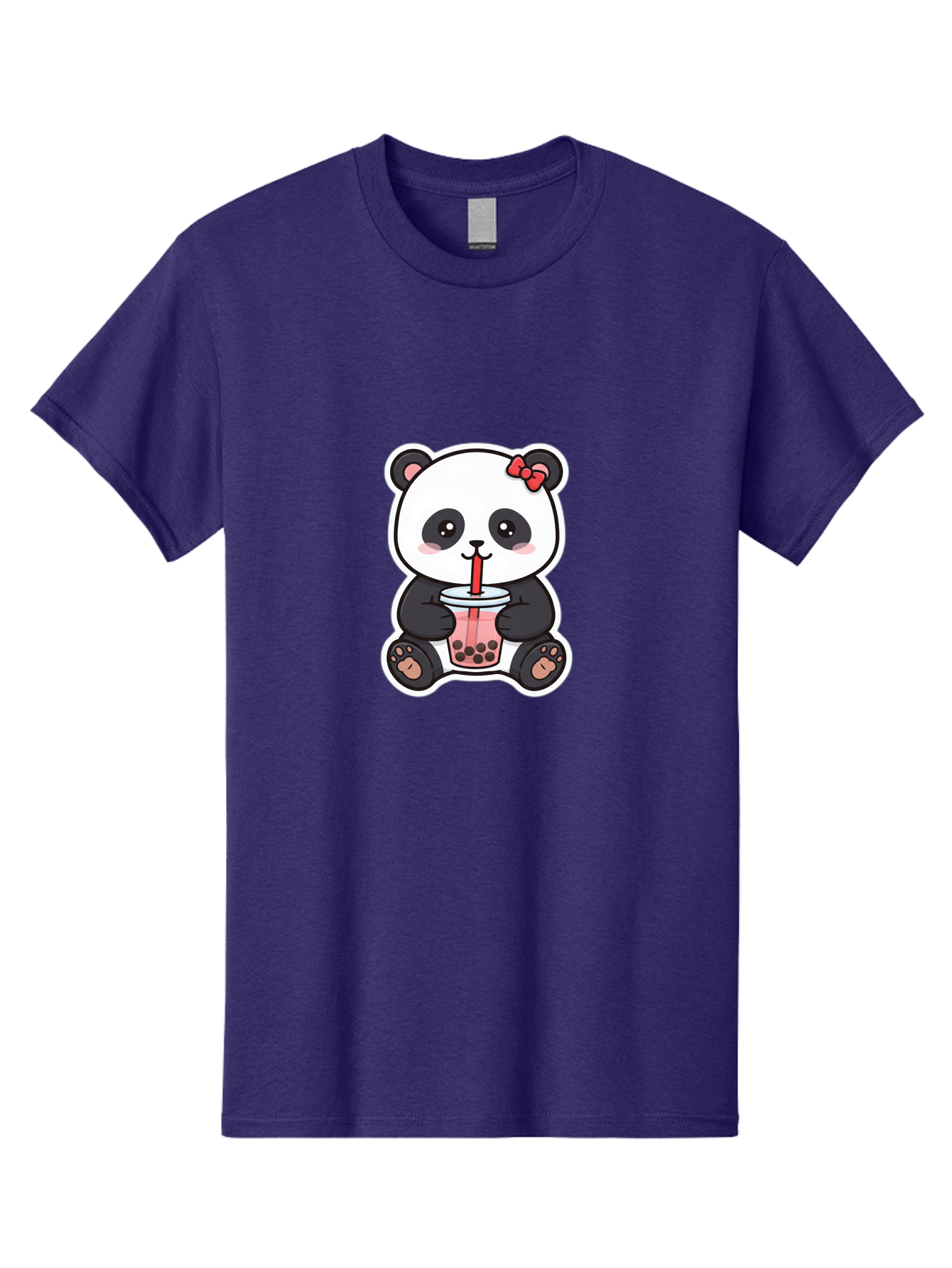 Panda-Drinking-Bubble-Tea Men'S Graphic Tee, 100% Cotton, Comfortable Casual Summer Wear, Machine Washable, Cute Panda, Boba Tea, Bubble Tea, Kawaii Character, Adorable Animal, Pink Drink, Red Straw, Boba Lover, Cartoon Style Bae583 1