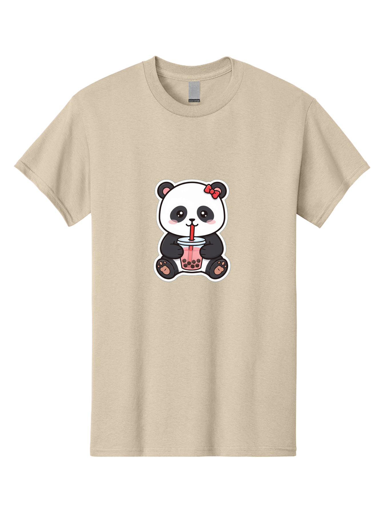 Panda-Drinking-Bubble-Tea Men'S Graphic Tee, 100% Cotton, Comfortable Casual Summer Wear, Machine Washable, Cute Panda, Boba Tea, Bubble Tea, Kawaii Character, Adorable Animal, Pink Drink, Red Straw, Boba Lover, Cartoon Style Bae583 3