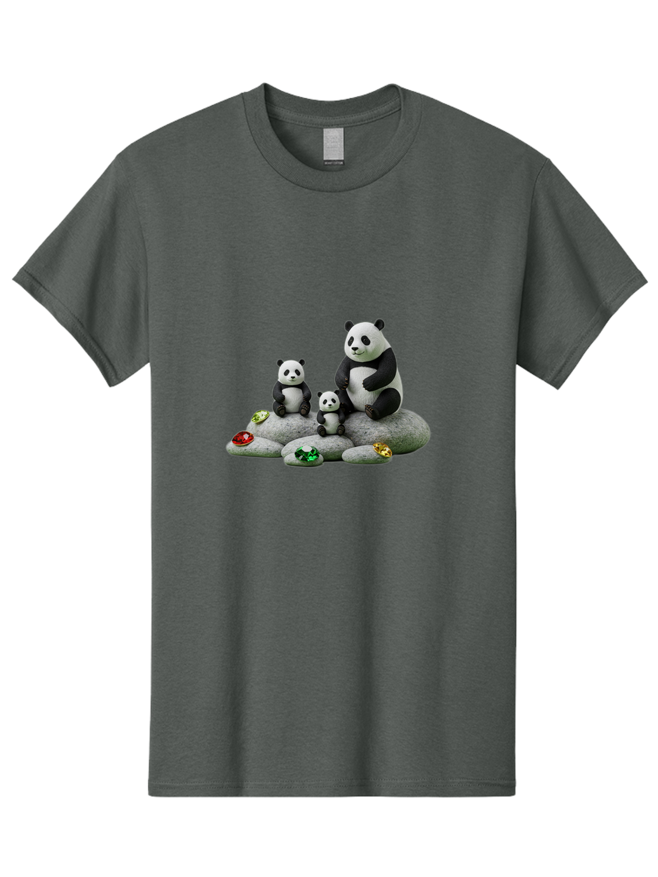 Panda-Family-5 Men'S Graphic Tee, 100% Cotton, Comfortable Casual Summer Wear, Machine Washable, Panda Bear Family, Adorable Pandas, Cute Cubs, Black And White Fur, Gemstones, Decorative Stones, Playful Design, Cute Animal Art, Family Bonding Bae590 3