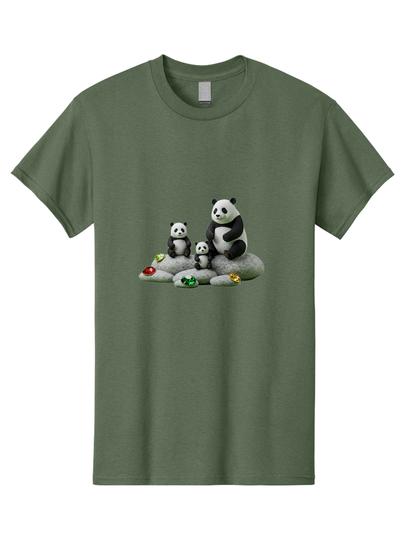 Panda-Family-5 Men'S Graphic Tee, 100% Cotton, Comfortable Casual Summer Wear, Machine Washable, Panda Bear Family, Adorable Pandas, Cute Cubs, Black And White Fur, Gemstones, Decorative Stones, Playful Design, Cute Animal Art, Family Bonding Bae590 5