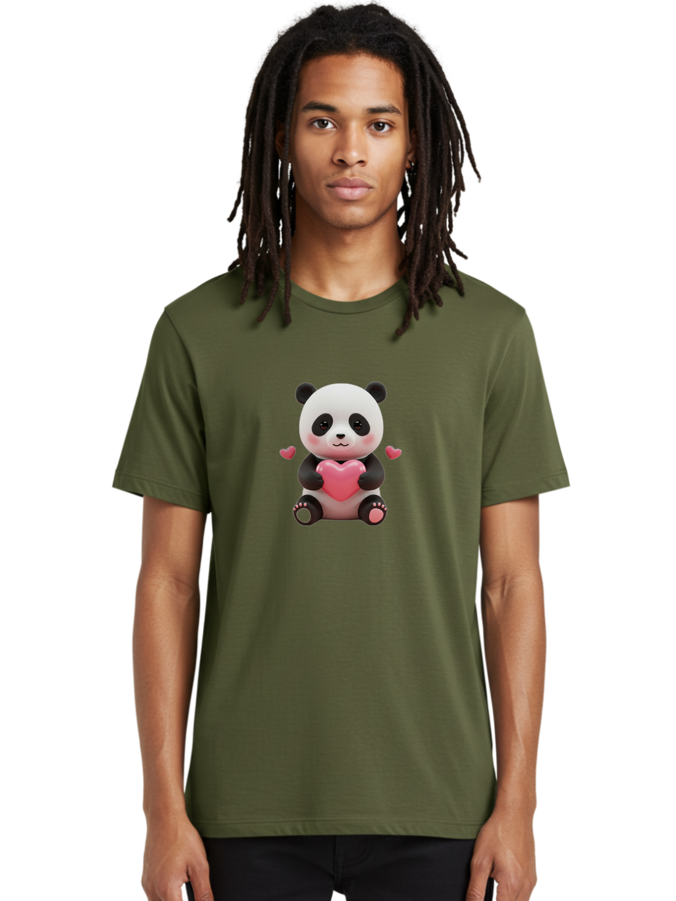 Panda-Holding-Heart-1 Men'S Graphic Tee, 100% Cotton, Comfortable Casual Summer Wear, Machine Washable, Cartoon Panda Holding Heart, Cute Panda Bear, Pink Hearts, Adorable Design, Kawaii Character, Love Symbol, Digital Illustration, Bae592 25