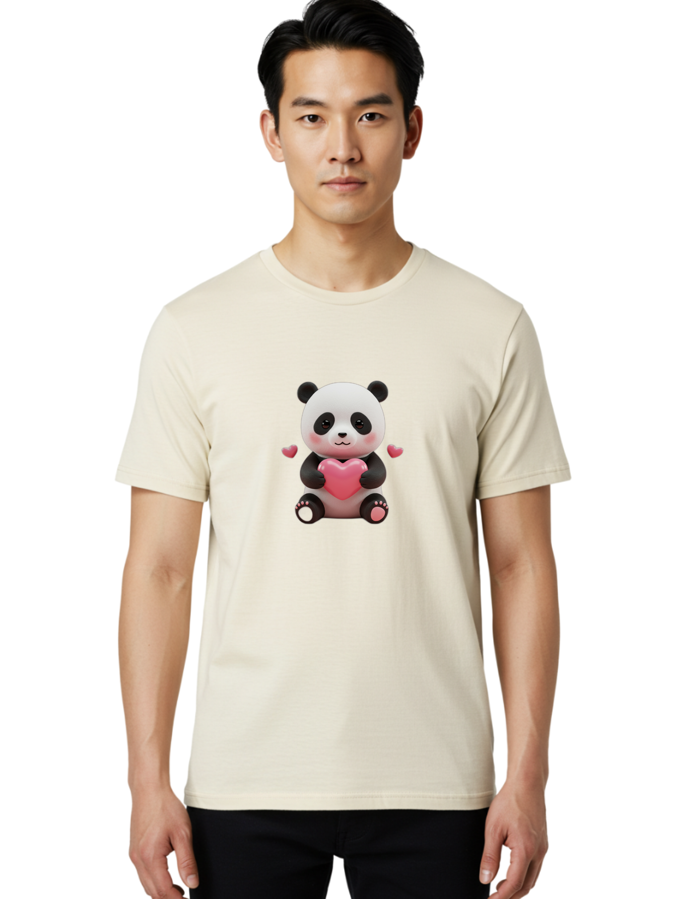 Panda-Holding-Heart-1 Men'S Graphic Tee, 100% Cotton, Comfortable Casual Summer Wear, Machine Washable, Cartoon Panda Holding Heart, Cute Panda Bear, Pink Hearts, Adorable Design, Kawaii Character, Love Symbol, Digital Illustration, Bae592 27