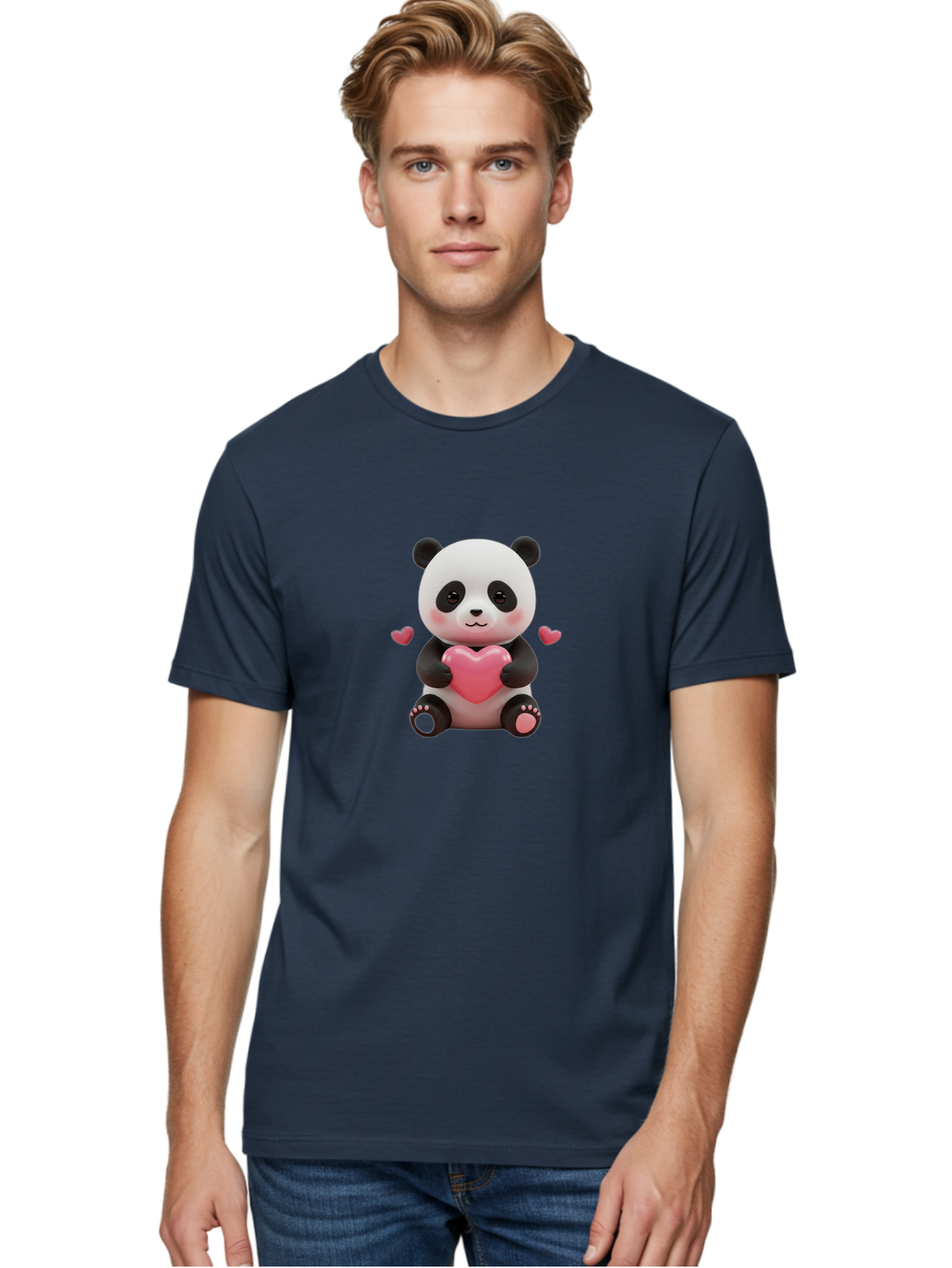 Panda-Holding-Heart-1 Men'S Graphic Tee, 100% Cotton, Comfortable Casual Summer Wear, Machine Washable, Cartoon Panda Holding Heart, Cute Panda Bear, Pink Hearts, Adorable Design, Kawaii Character, Love Symbol, Digital Illustration, Bae592 20